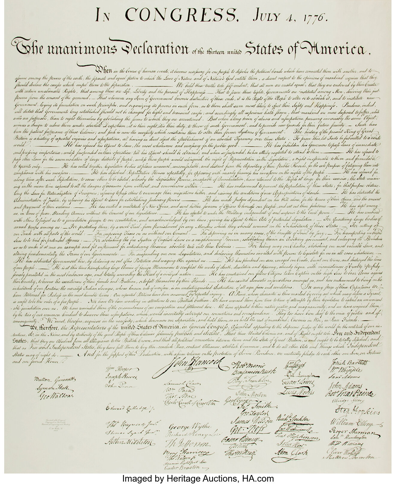 Facsimile Print of the Declaration of Independence. Engraved on | Lot ...