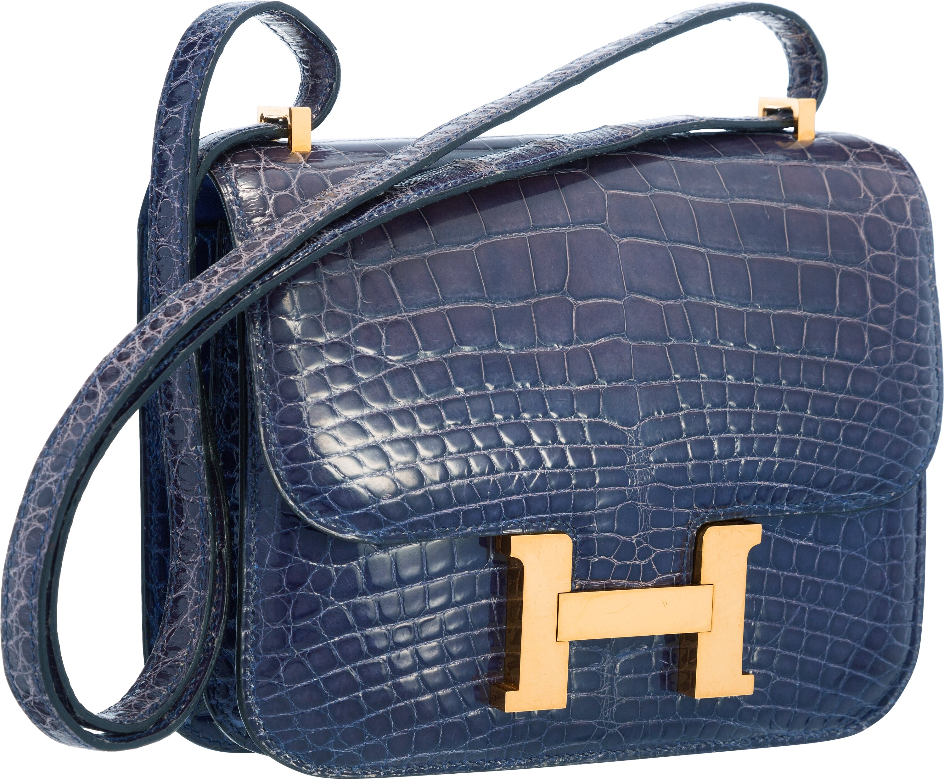 Hermès Bleu Saphir Constance 18cm of Shiny Alligator with Gold Hardware, Handbags & Accessories Online, Ecommerce Retail