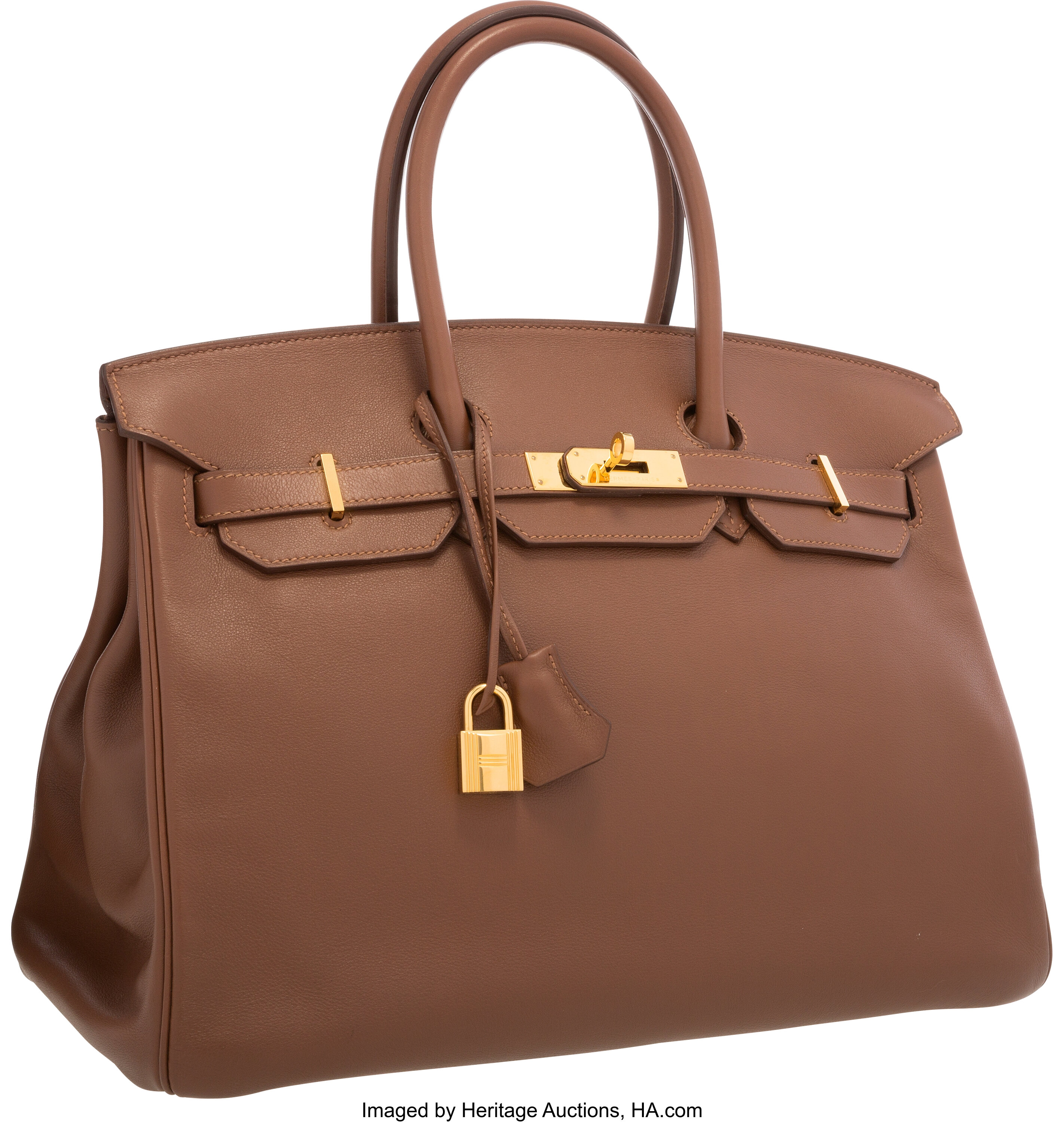 At Auction: Hermes Kelly Handbag Brown Clemence with Gold Hardware 40  Neutral