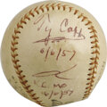 1961 Ty Cobb Signed Baseball. Fewer than five months before his