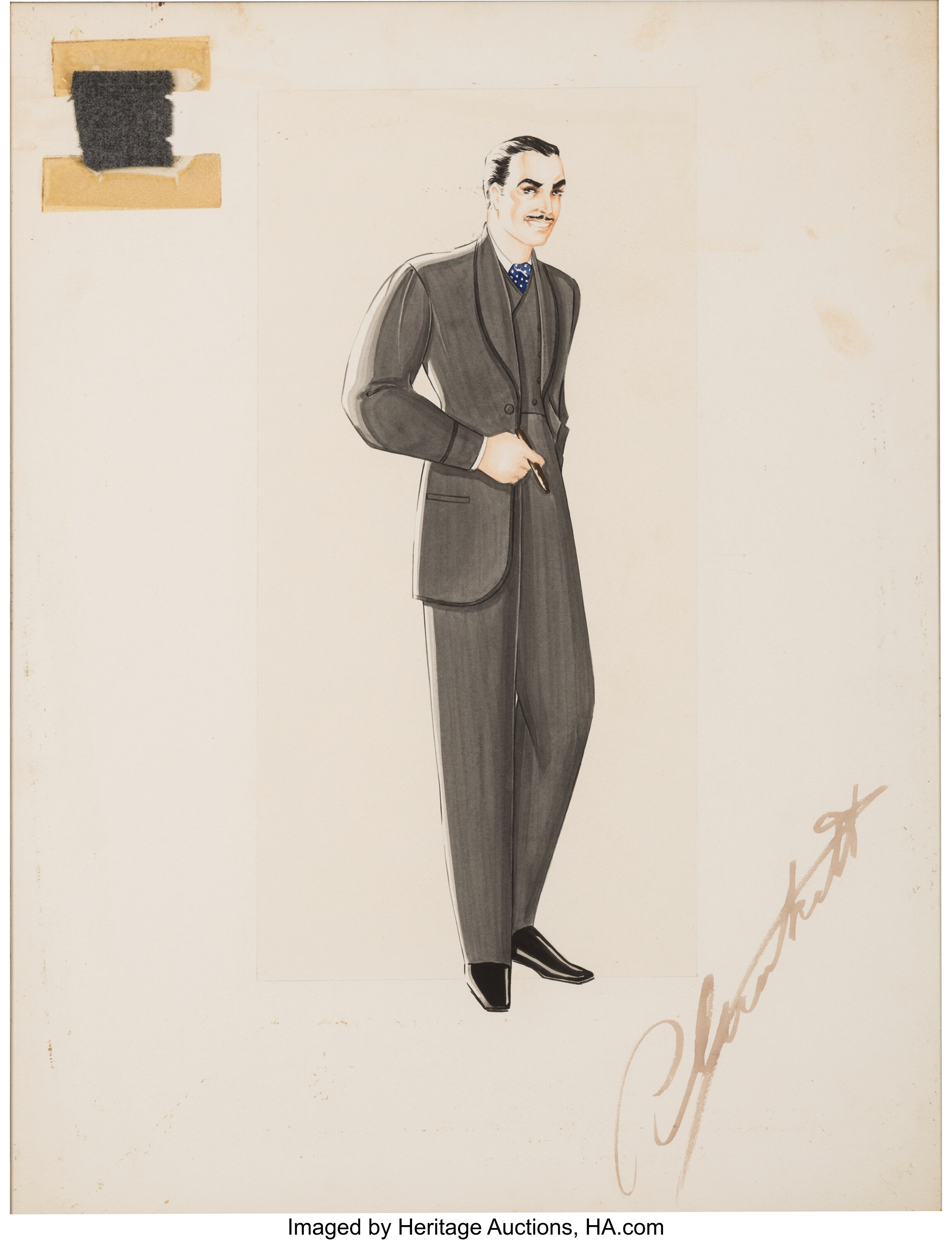 A Clark Gable Costume Design Sketch Signed by Walter Plunkett from ...