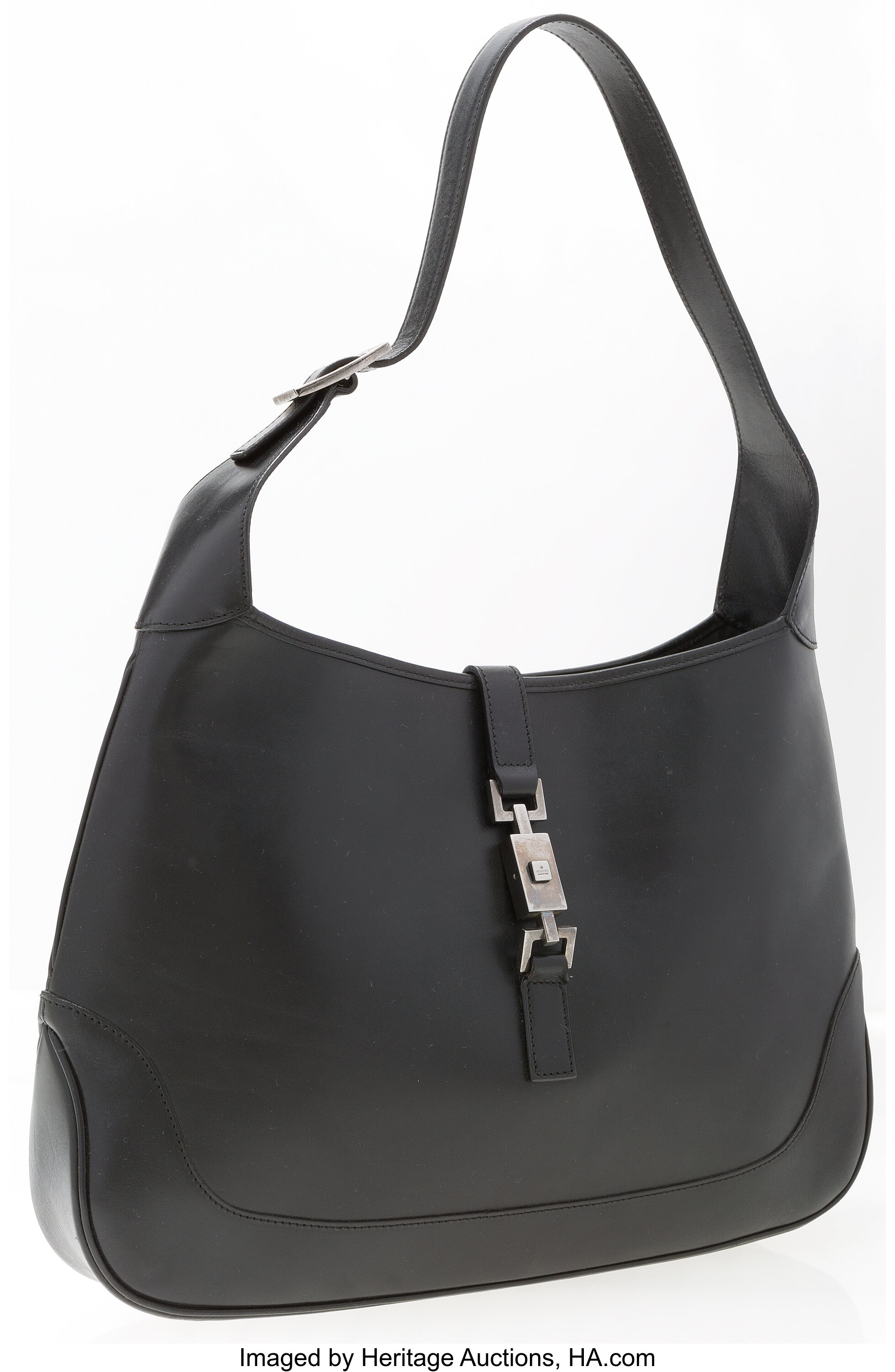 Lot - Gucci Black Suede Monogram Shoulder Bag
