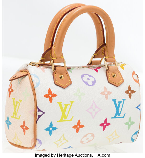 Louis Vuitton White Multicolore Mini Speedy Bag. Good Condition. 6