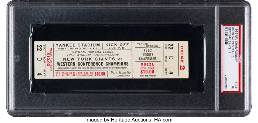 1960 NFL Championship Game Packers vs. Eagles Full Ticket, PSA