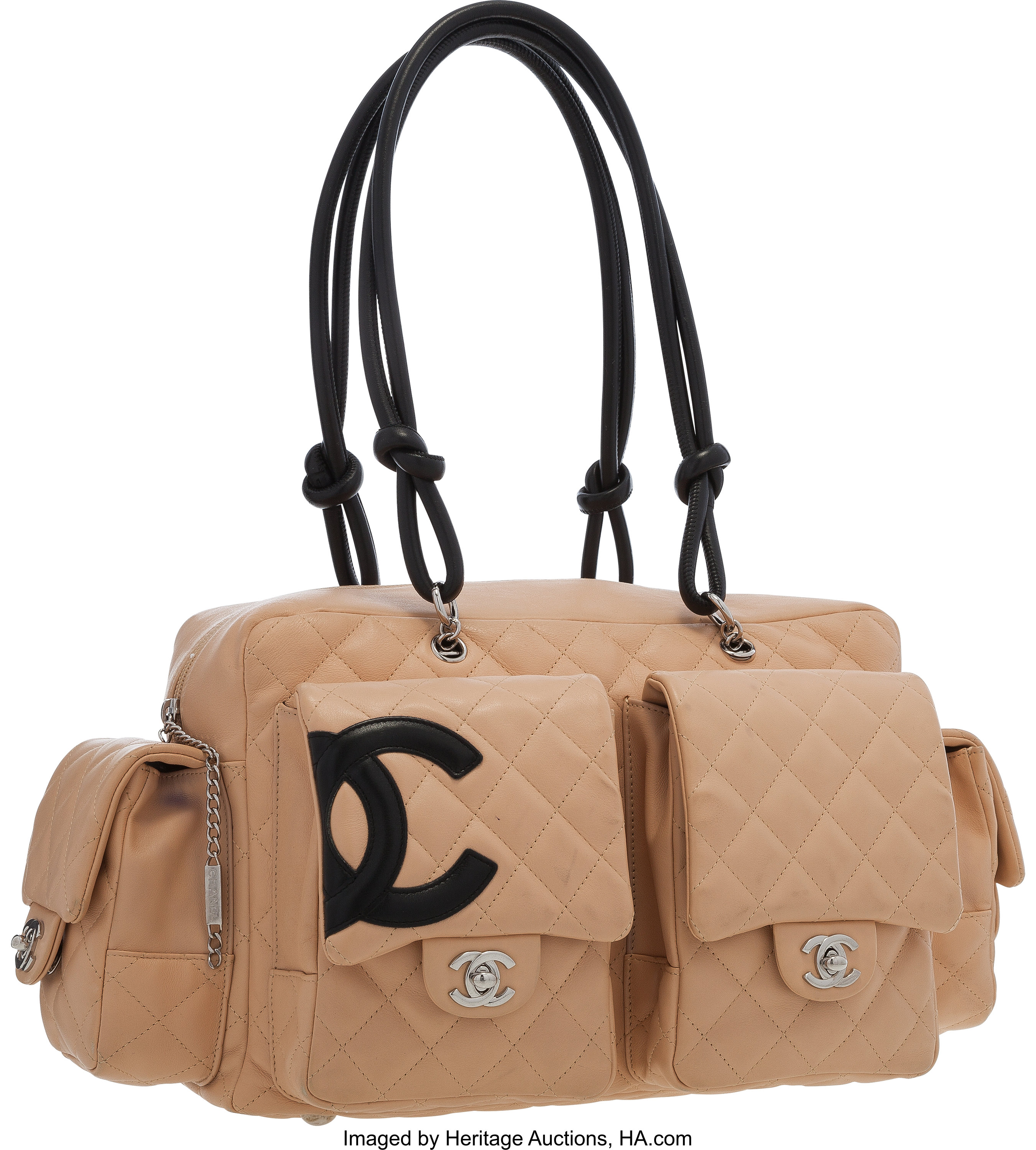 Chanel Beige Quilted Lambskin Leather Cambon Reporter Tote Bag ., Lot  #58847