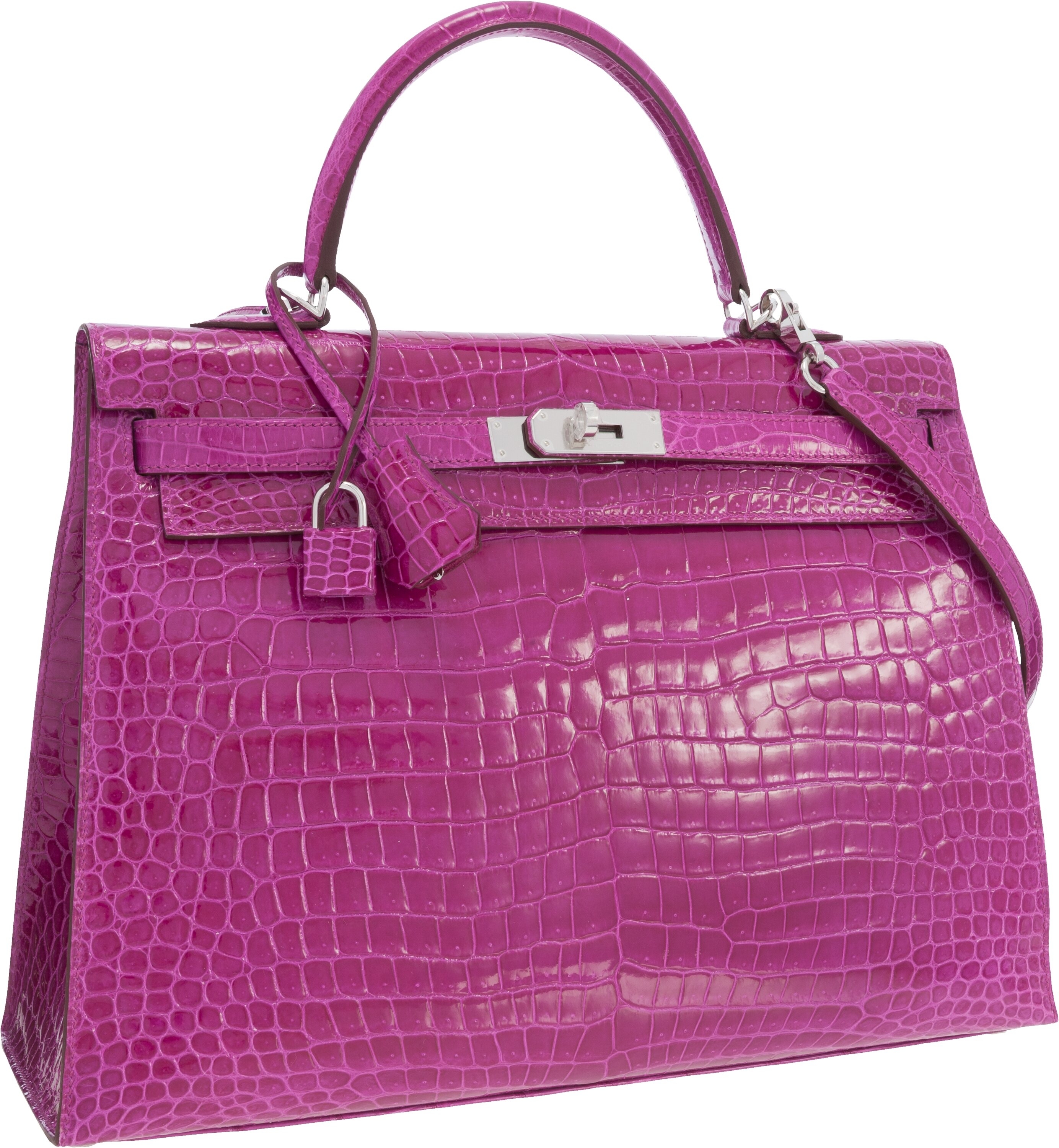 Hermes 35cm Shiny Violet Porosus Crocodile Birkin Bag with