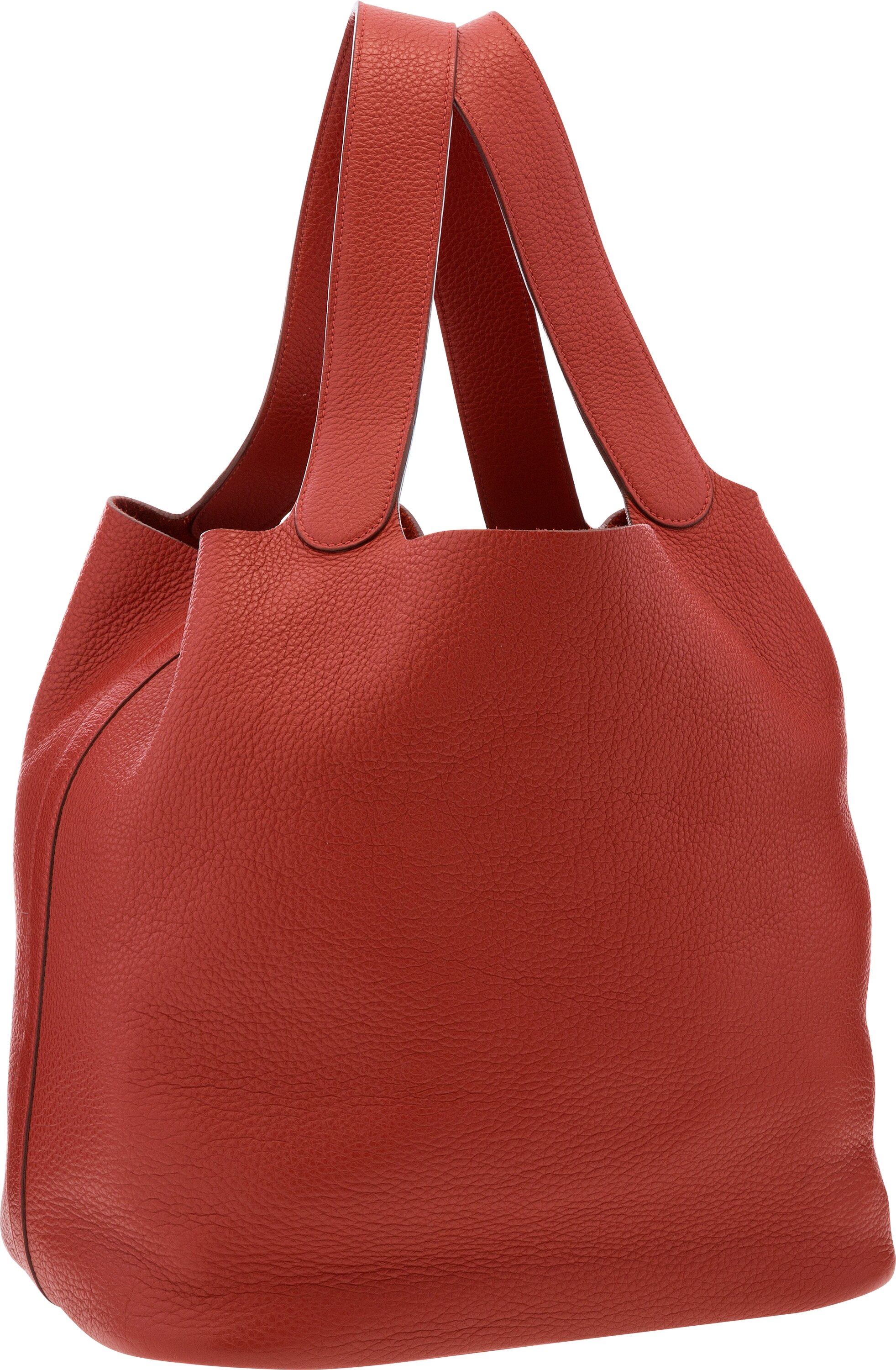 Hermes Vermillion Red Clemence Leather Picotin PM Bag.  Luxury