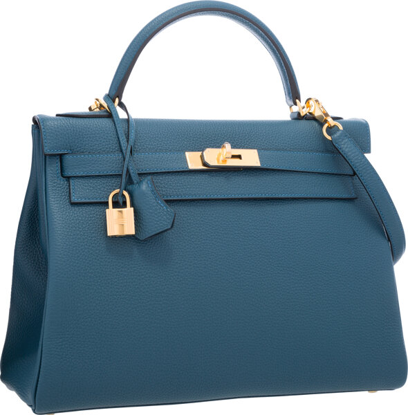 Hermes 32cm Blue Jean Togo Leather Palladium Hardware Kelly