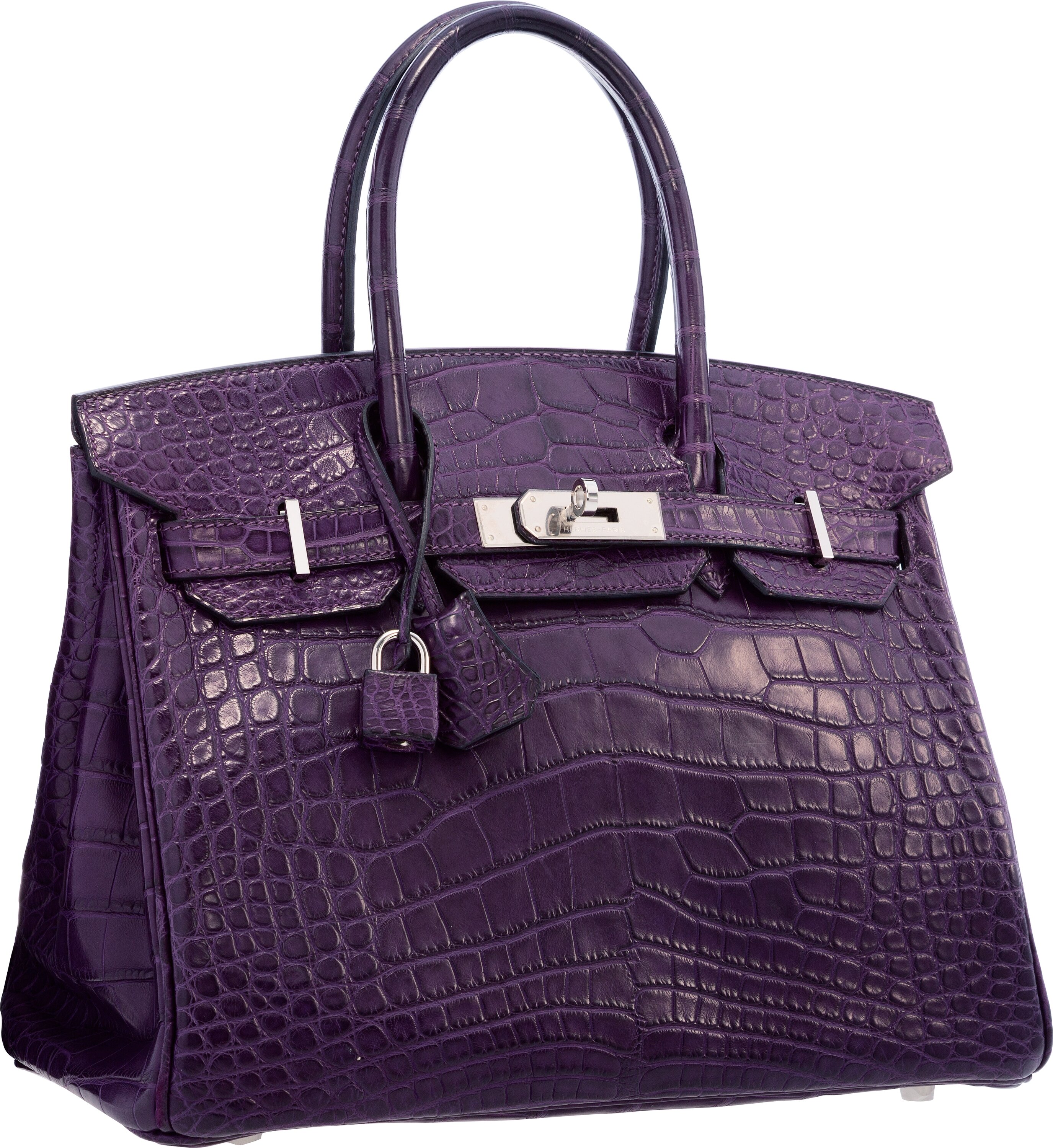 HERMES BIRKIN BAG AMETHYSTE Croc with silver 35cm