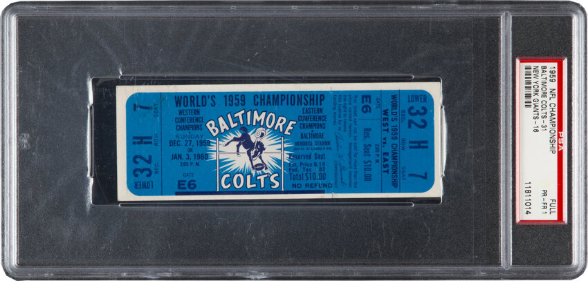 1959 NFL Championship Game Colts Vs. Giants Full Ticket PSA PR-FR