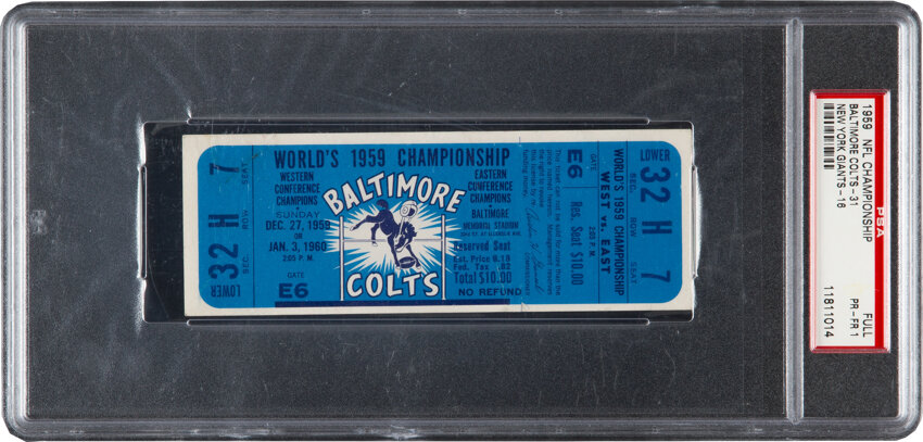 1959 NFL Championship Game Colts Vs. Giants Full Ticket PSA PR-FR 1, Lot  #82895