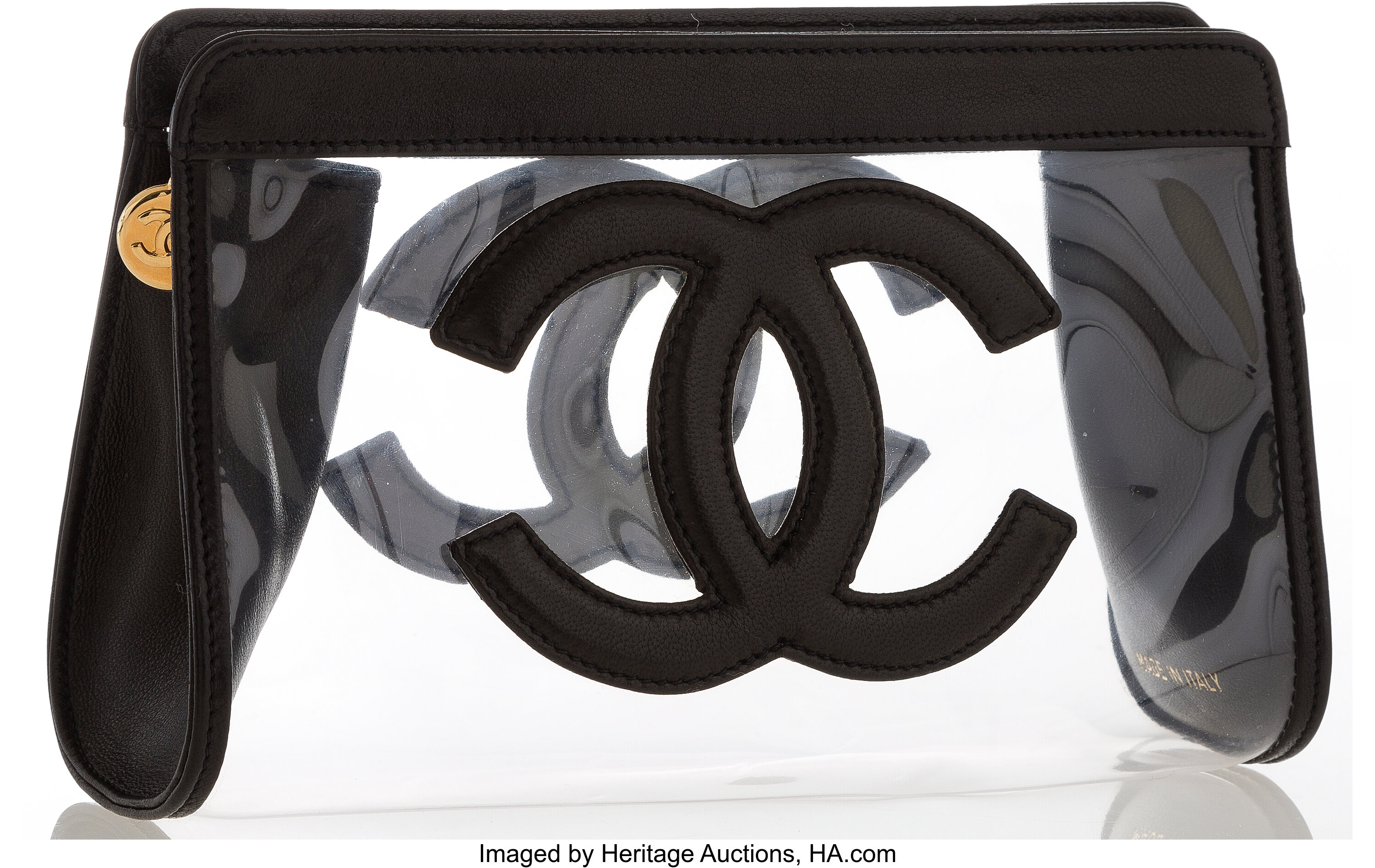 Chanel Clear Vinyl & Black Lambskin Leather Clutch Bag with Gold | Lot  #20074 | Heritage Auctions
