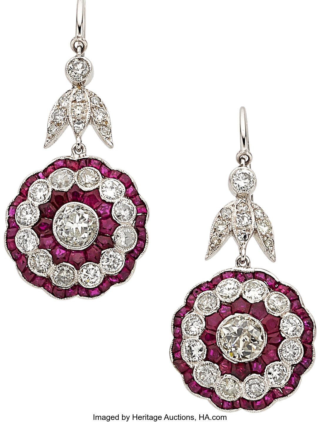 Diamond, Ruby, White Gold Earrings. Estate Jewelry Earrings | Lot