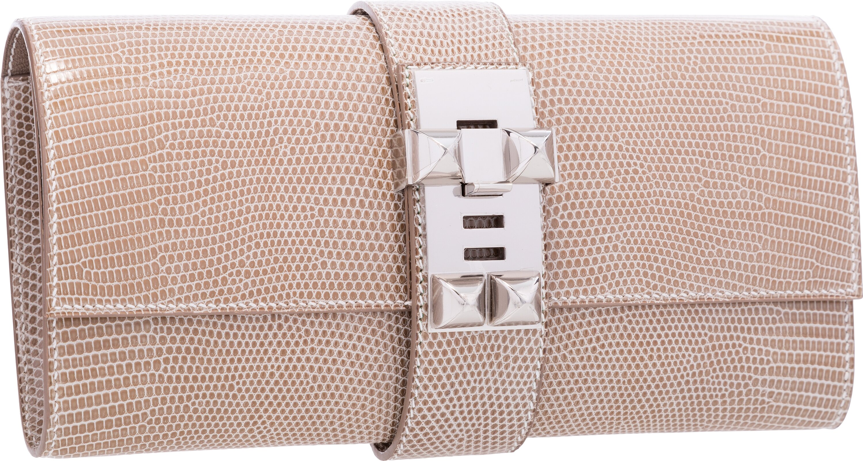 Hermes 23cm Ficelle Lizard Medor Clutch Bag with Palladium