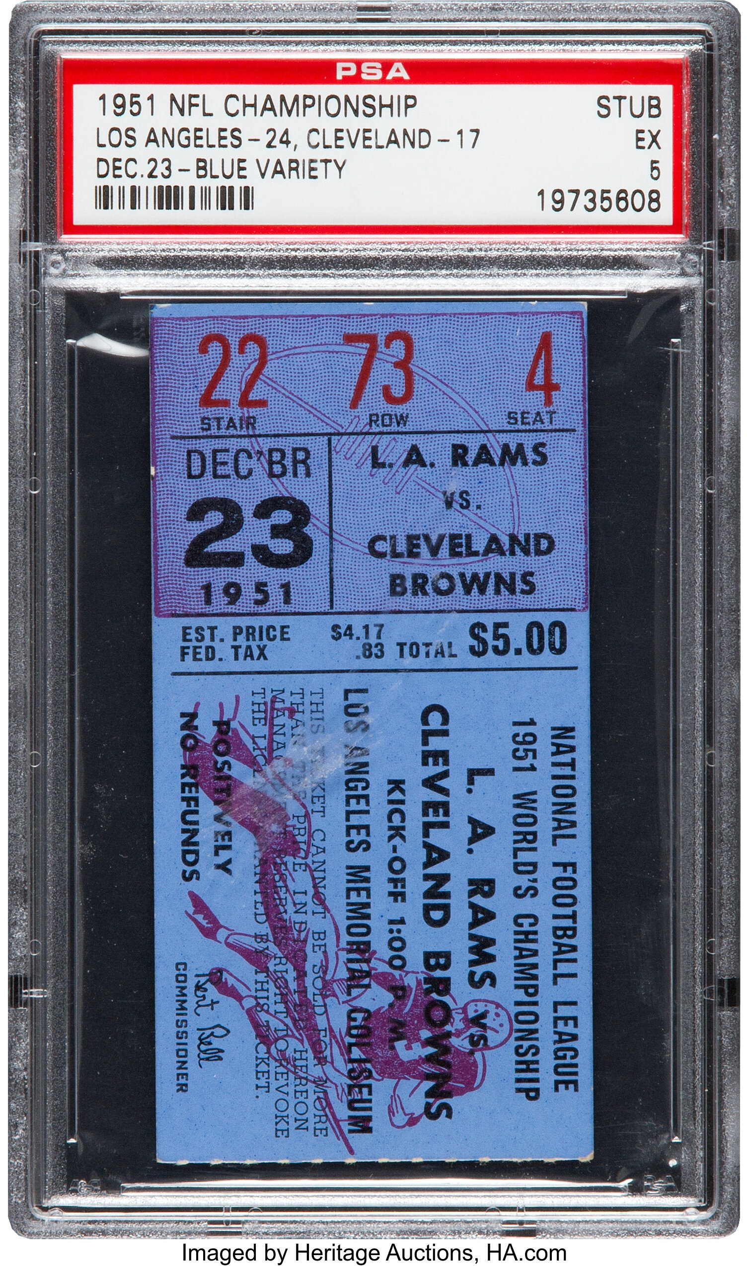 1950 NFL Championship Game Rams vs. Browns Ticket Stub PSA VG 3