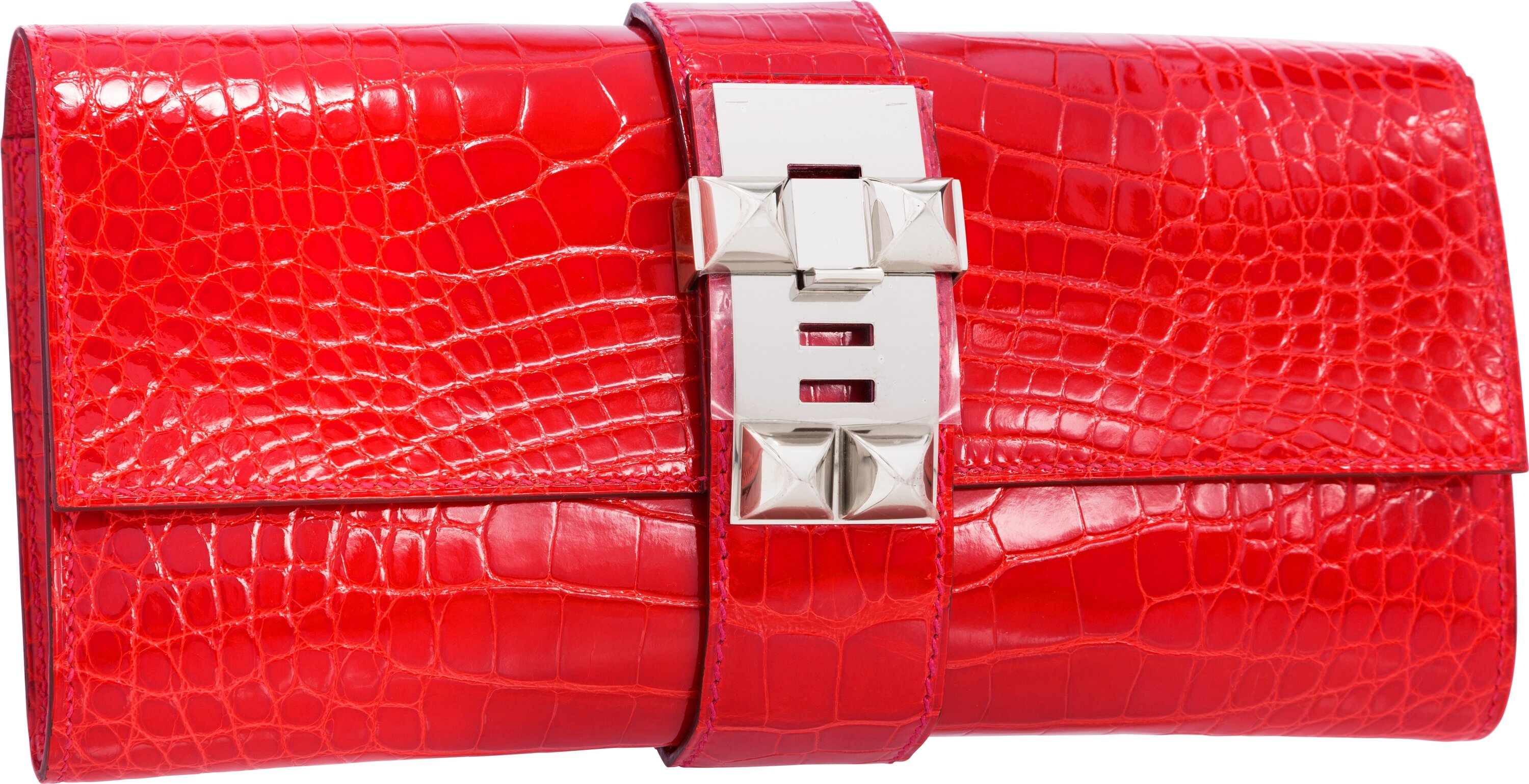 Hermès Graphite Shiny Alligator Medor 23 Clutch Palladium Hardware