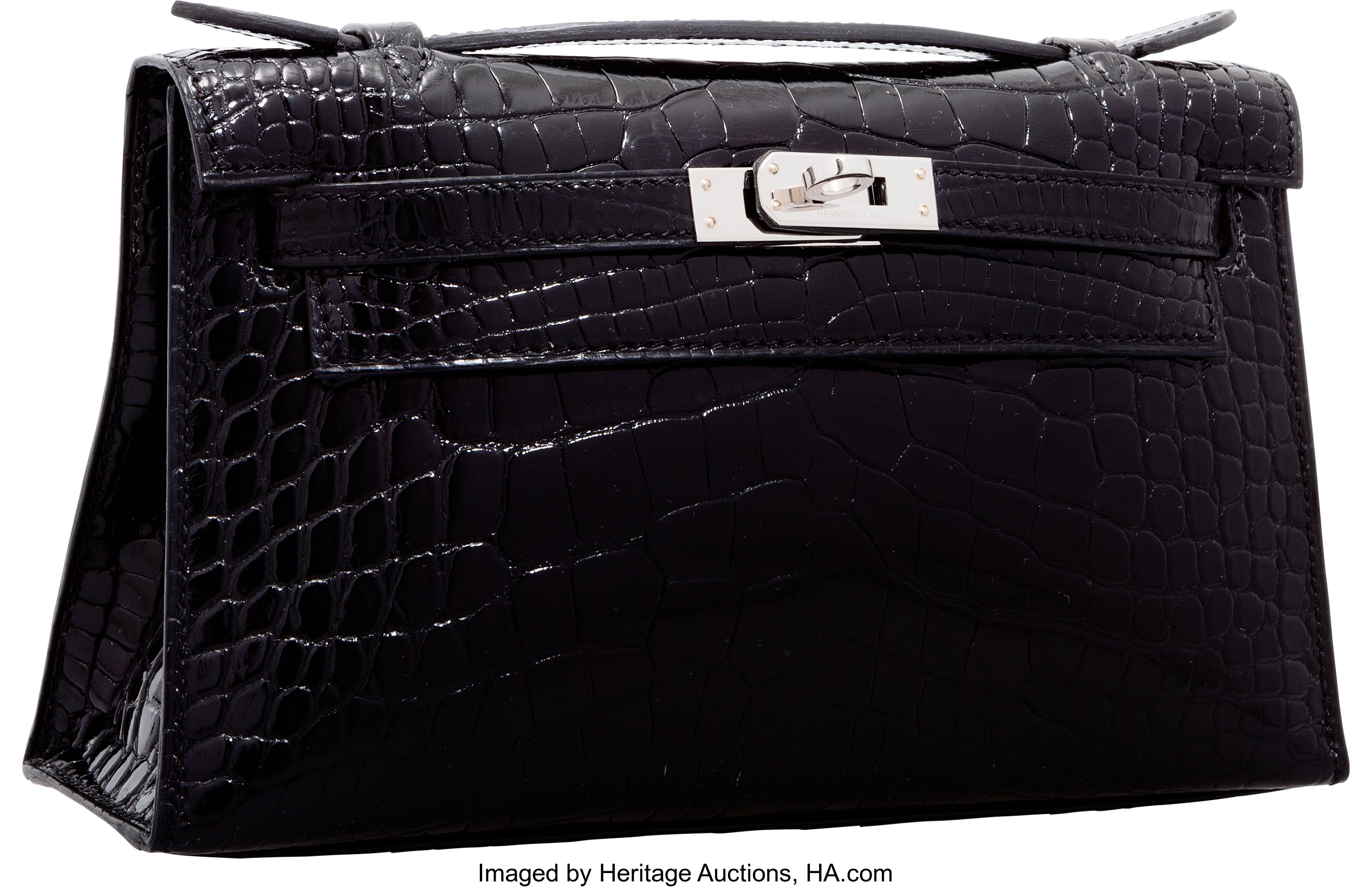 Hermes Kelly Pochette Noir Black Alligator Lisse Shiny Gold