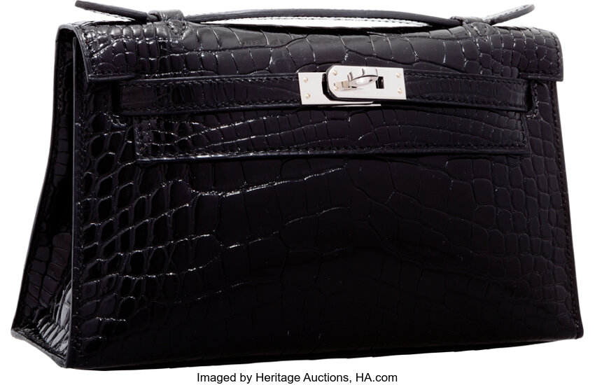 A SPECIAL ORDER BI-COLOUR BLACK BOX LEATHER AND VIOLET CROCODILE KELLY BAG,  HERMÈS, 2007