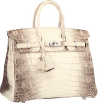 A rare Hermes 25 cm matte white Himalayan Nilo crocodile Brikin