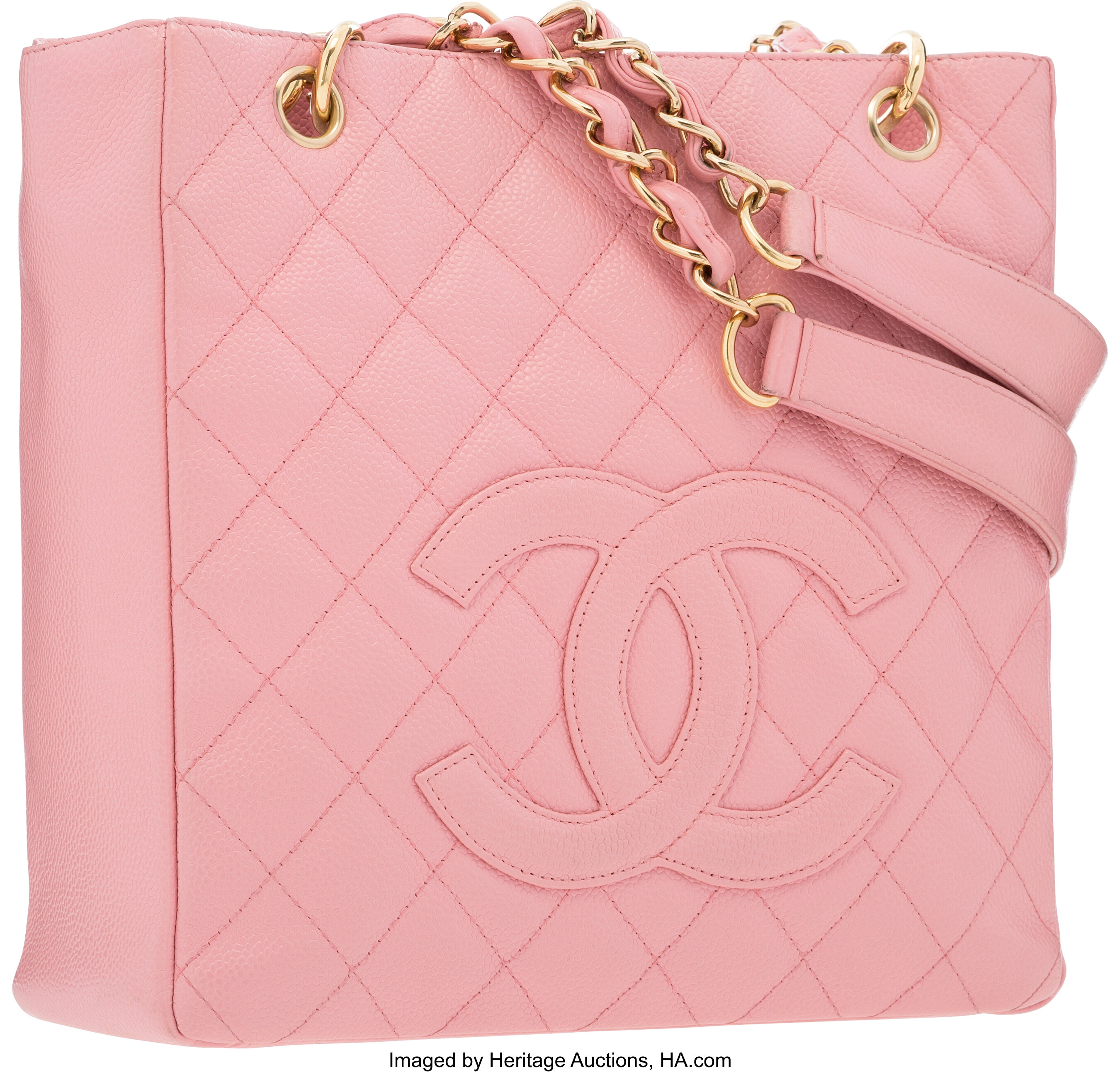 Chanel Pink Quilted Caviar Leather Petite Shopping Tote Bag with