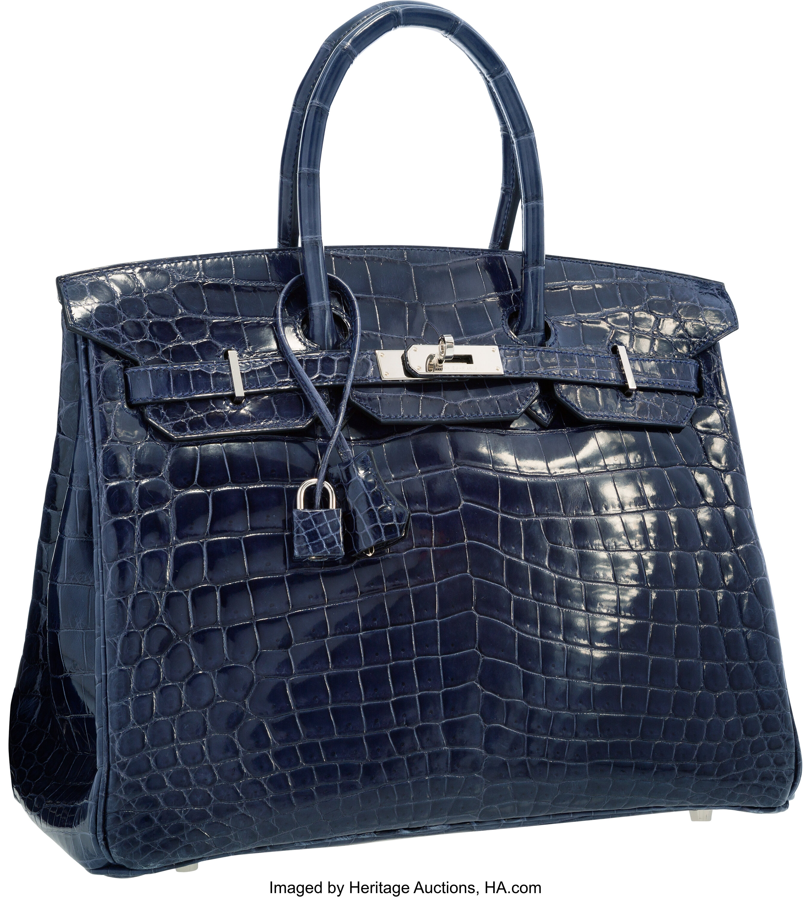 An Hermes 35cm Blue Abysse Crocodile Birkin Bag, 13 x 9.5 x 7.