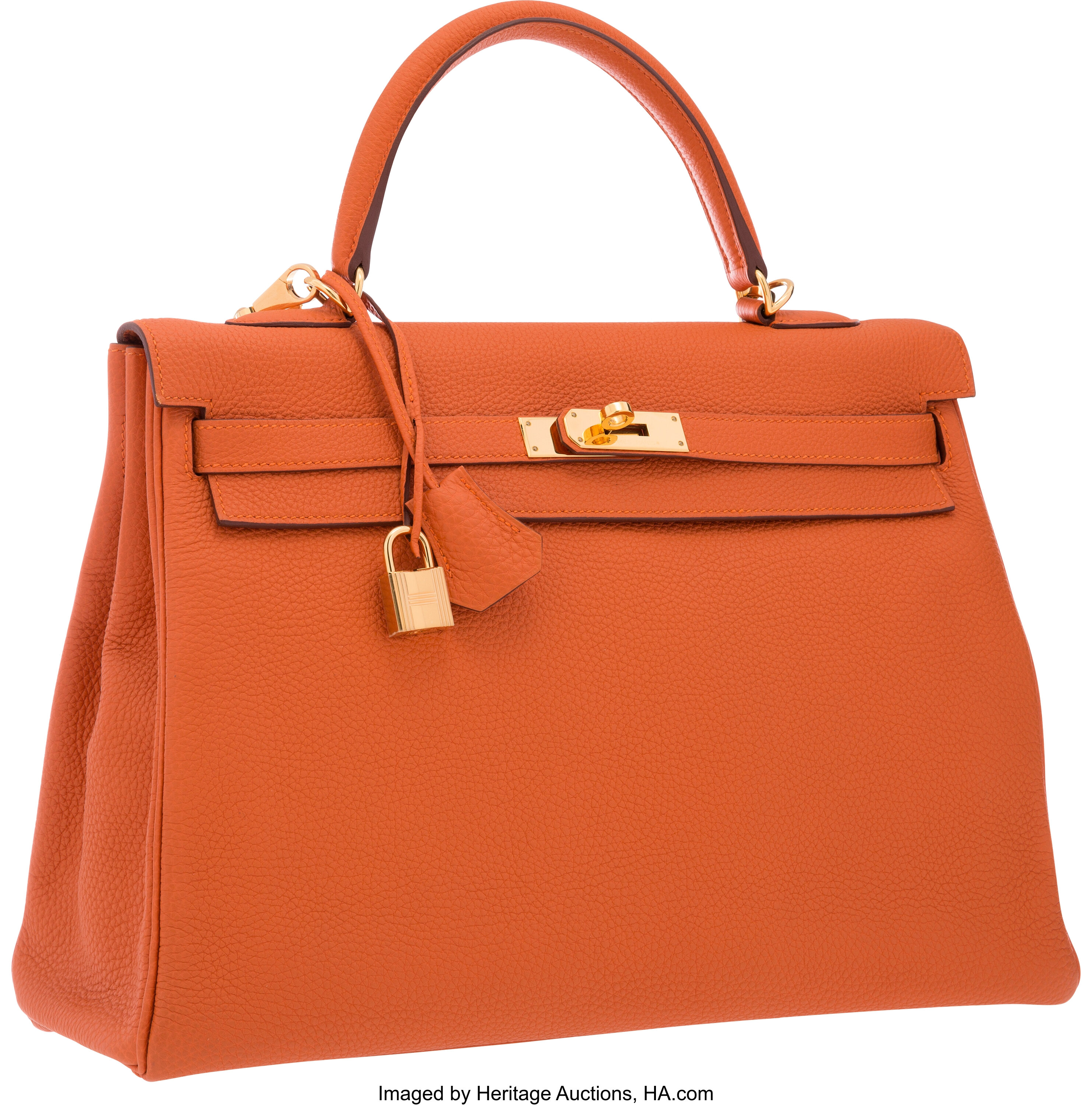 Hermes 35cm Orange H Togo Leather Retourne Kelly Bag with Gold | Lot ...