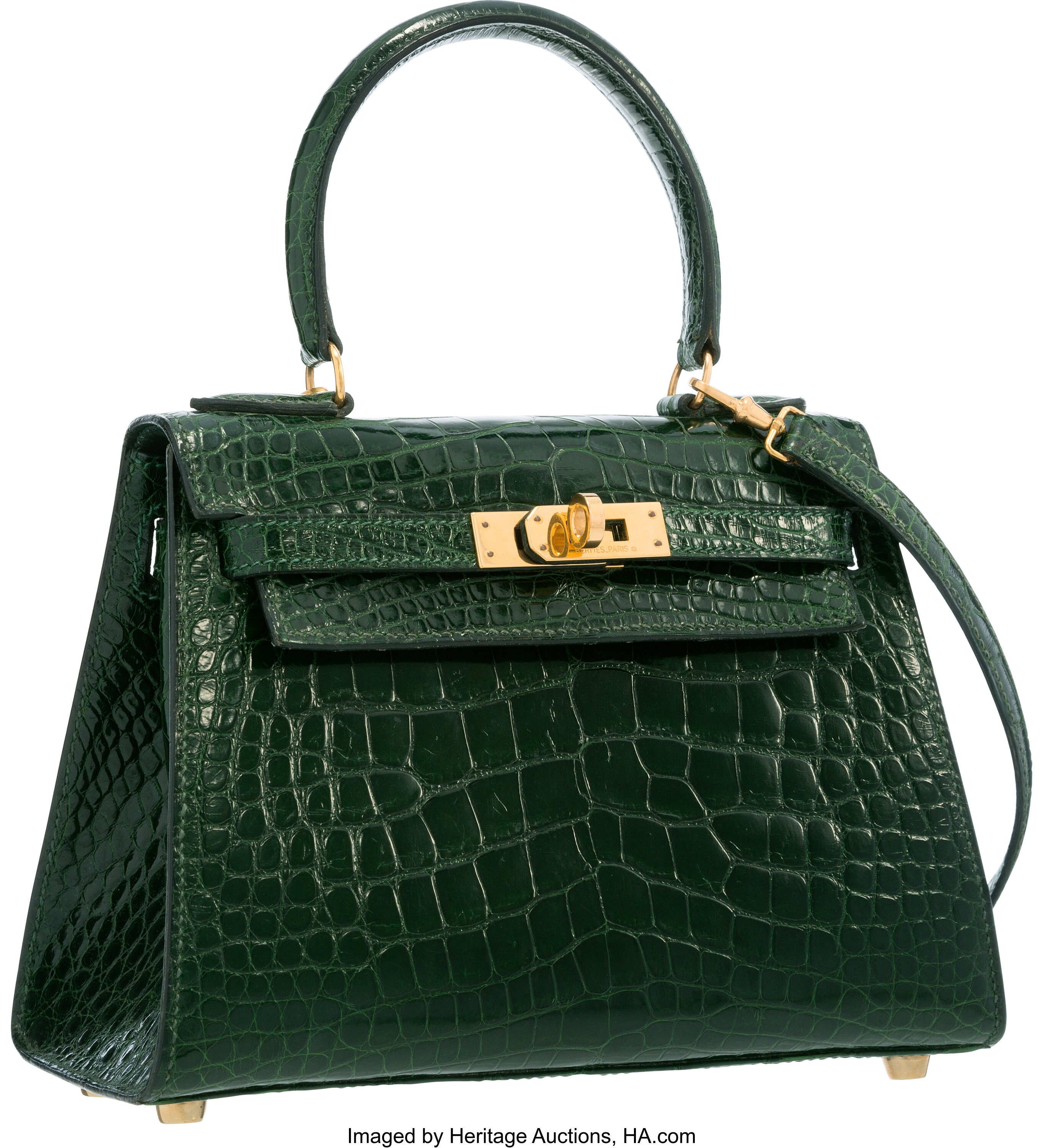 HERMES Shiny Alligator Mini Kelly Sellier 20 Vert Cypress 390643