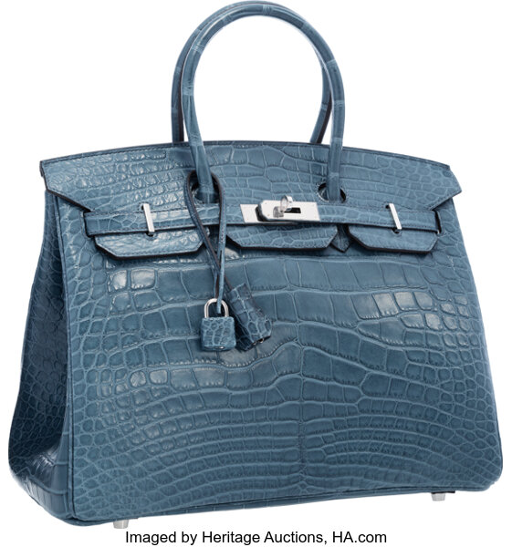 Hermes 35cm Matte Blue Tempete Alligator Birkin Bag with Palladium, Lot  #58076