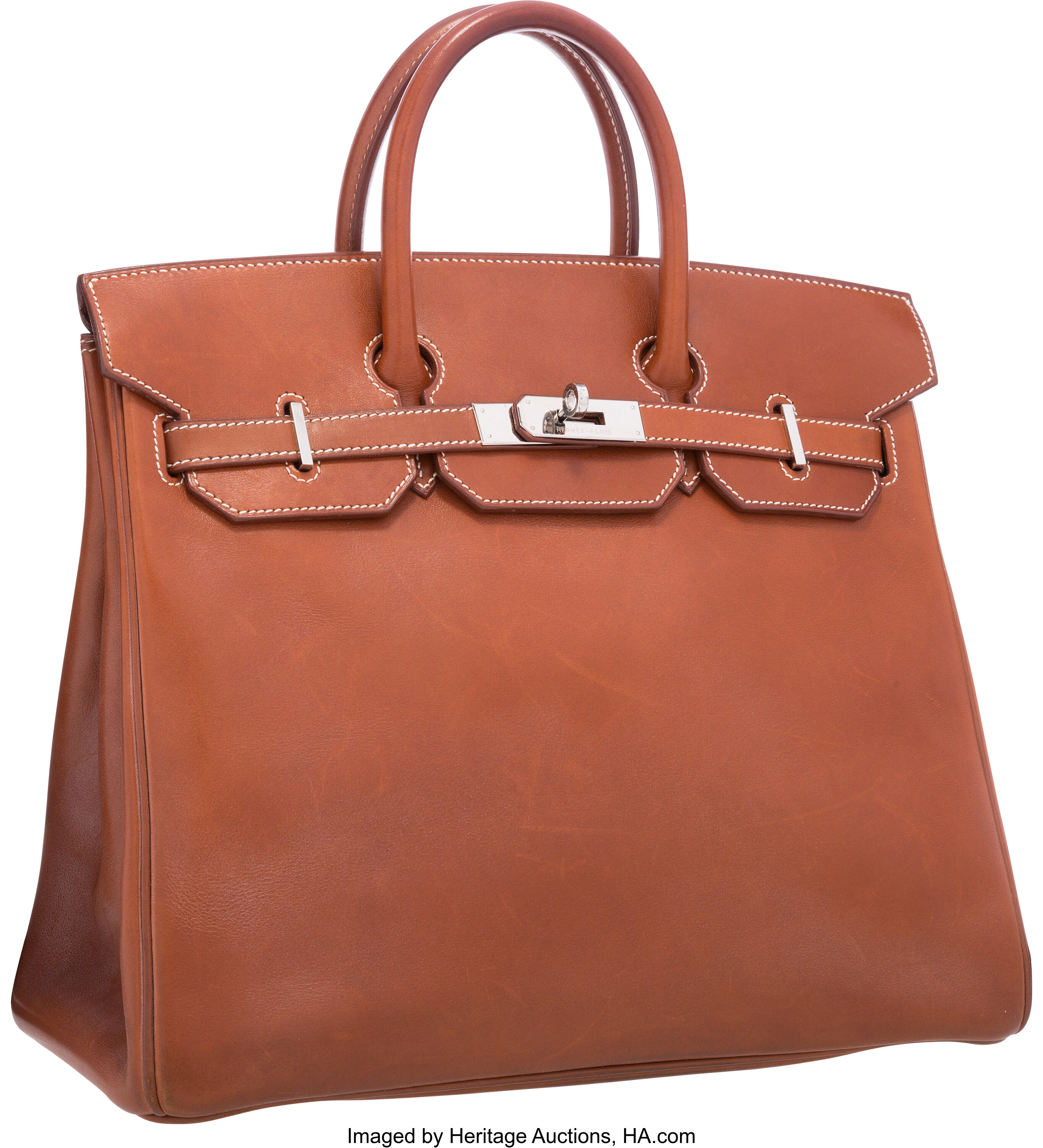 Hermes 50cm Fauve Barenia Leather & Toile HAC Birkin Bag with