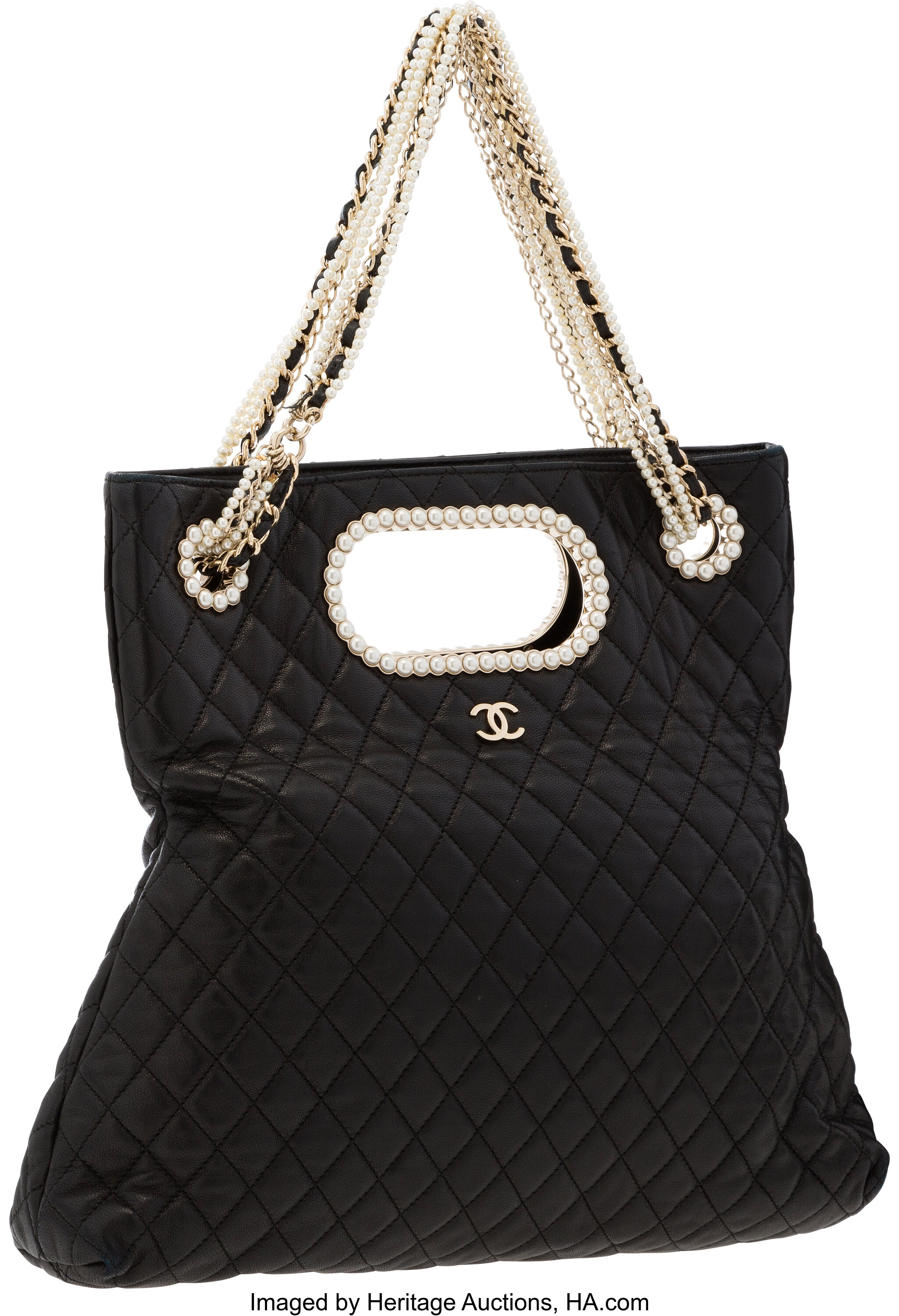 Sold at Auction: CHANEL TUFTED BLACK LEATHER SHOULDER EVENING BAG