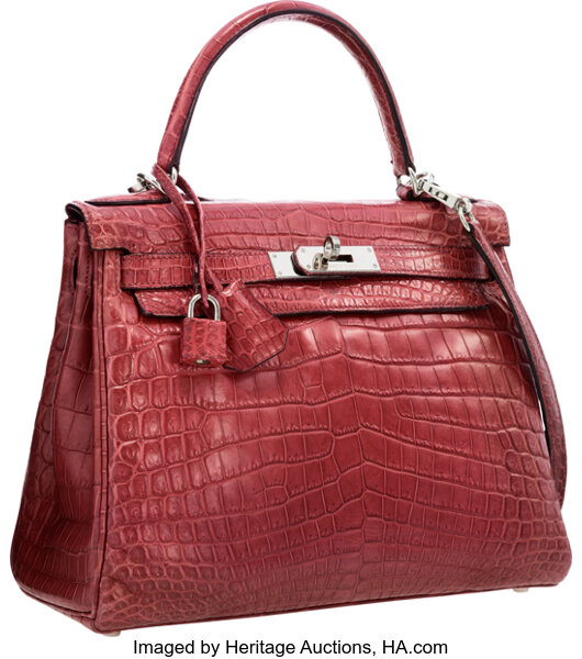 Hermès 32cm Matte Rouge H Porosus Crocodile Retourne Kelly Bag