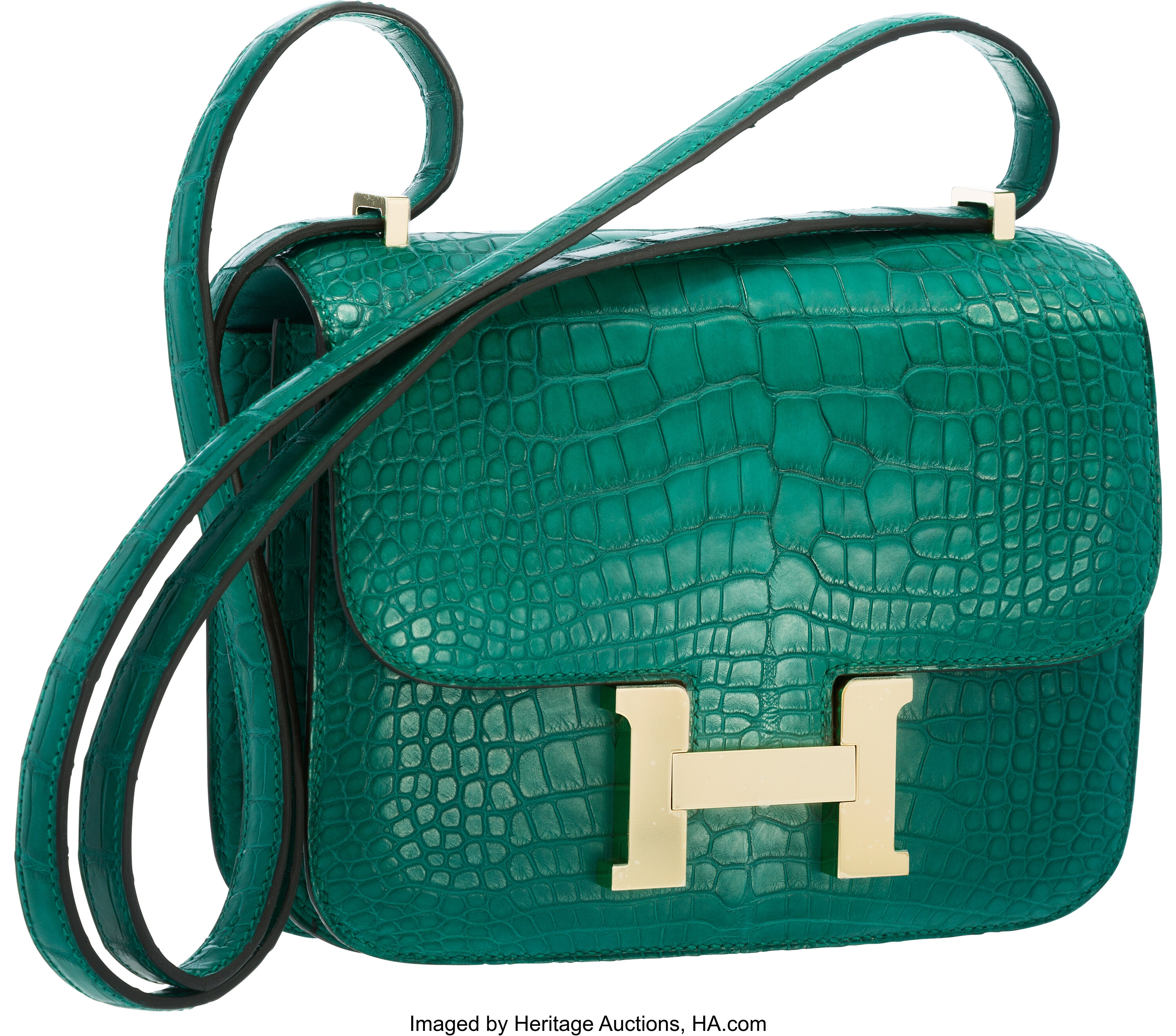 Hermes 18cm Matte Malachite Alligator Double Gusset Constance Bag | Lot ...