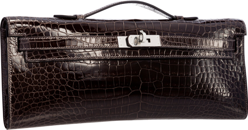 Hermès Graphite Shiny Porosus Crocodile Kelly Cut