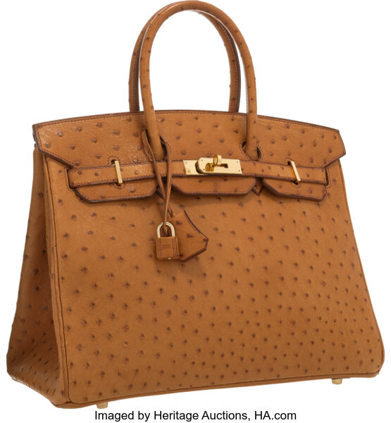 A COGNAC OSTRICH BIRKIN 35 WITH GOLD HARDWARE