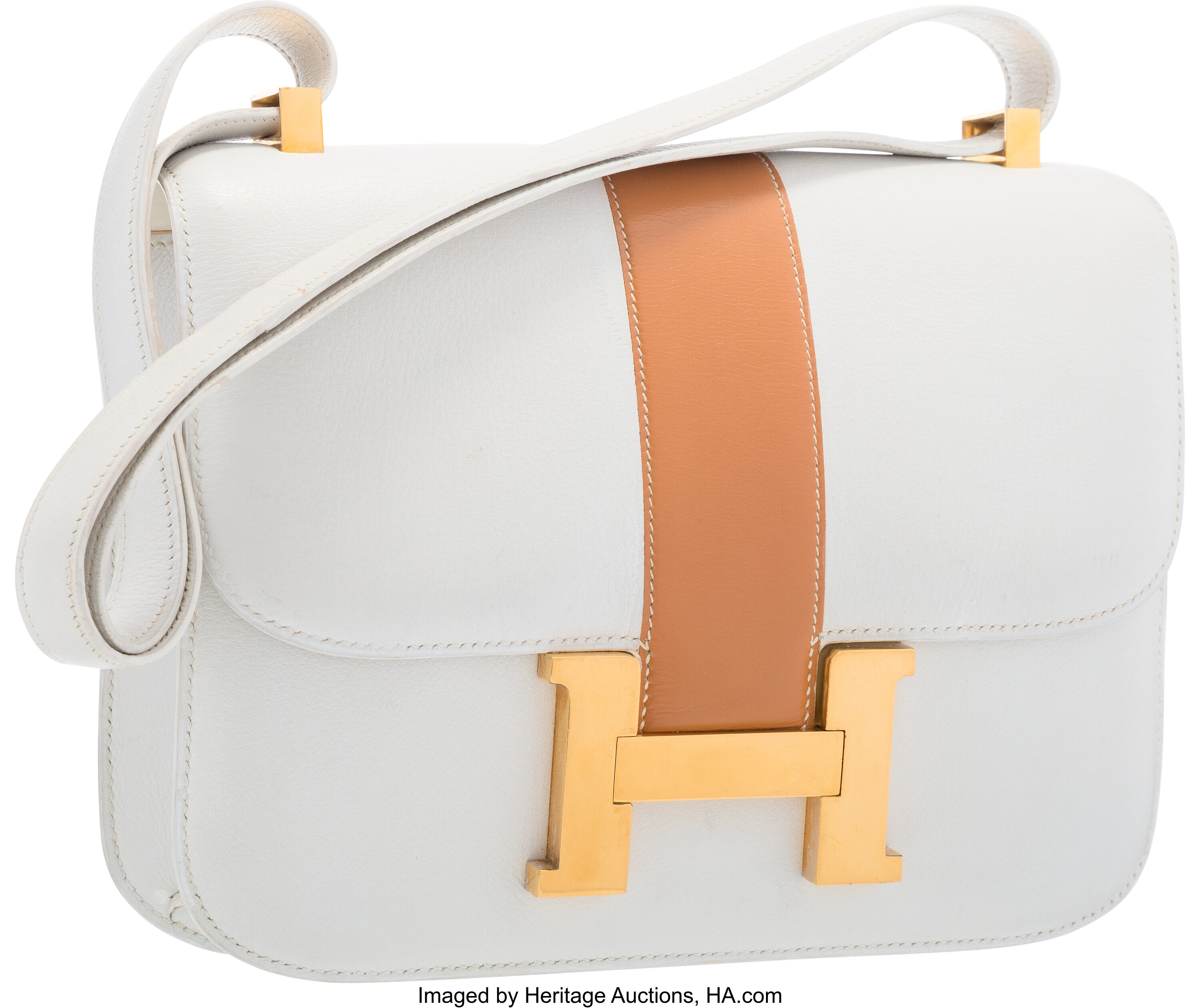 White Hermes Constance Bag with Gold Hardware