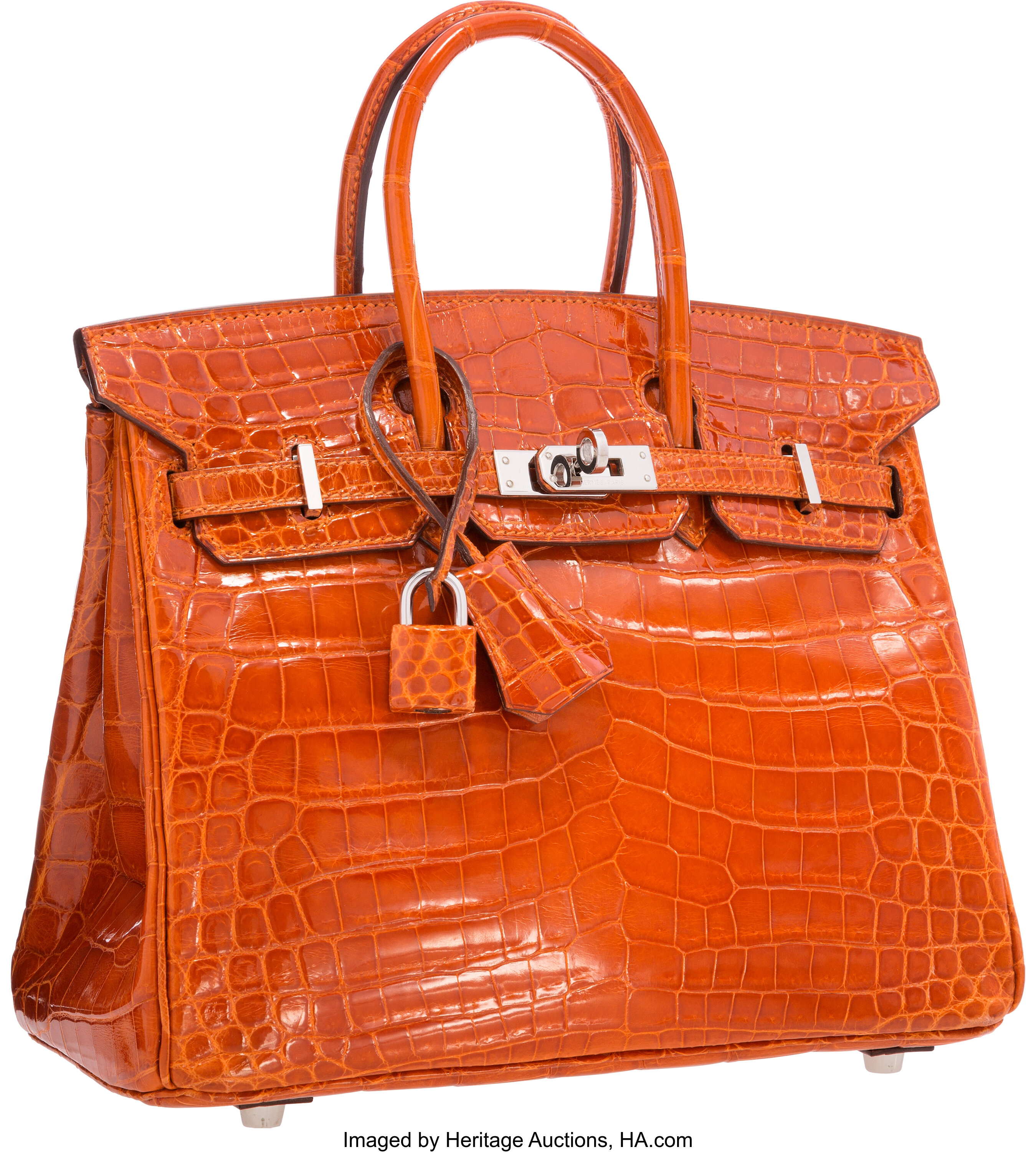 HERMES Shiny Porosus Crocodile Birkin 30 Orange 913024