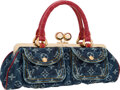 Pre-owned Blue Monogram Denim & Red Alligator Pleaty Mini