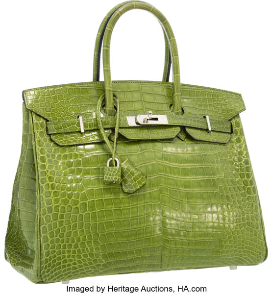 Sold at Auction: Hermes green ostrich Birkin 35 handbag