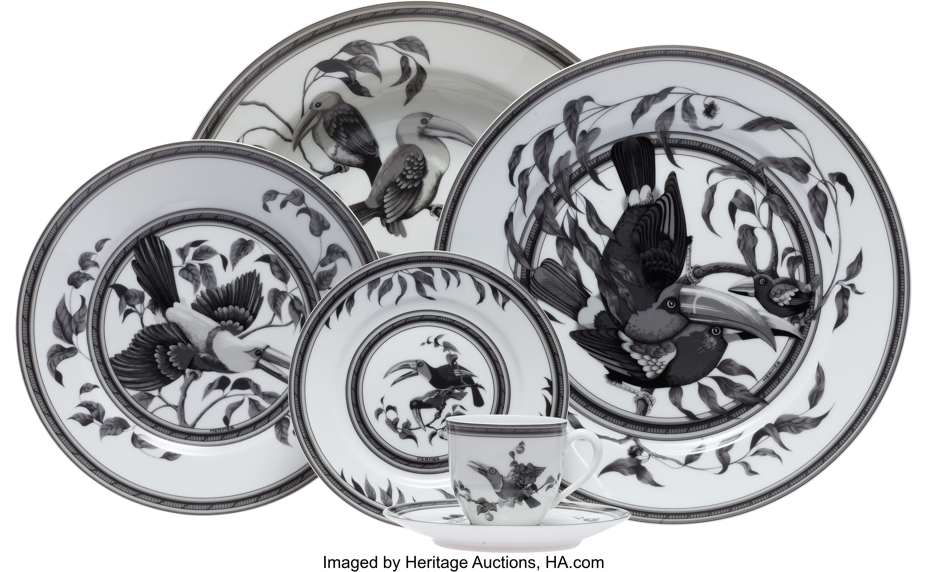 Hermes Black & White Estampe de Toucans Limoges Porcelain