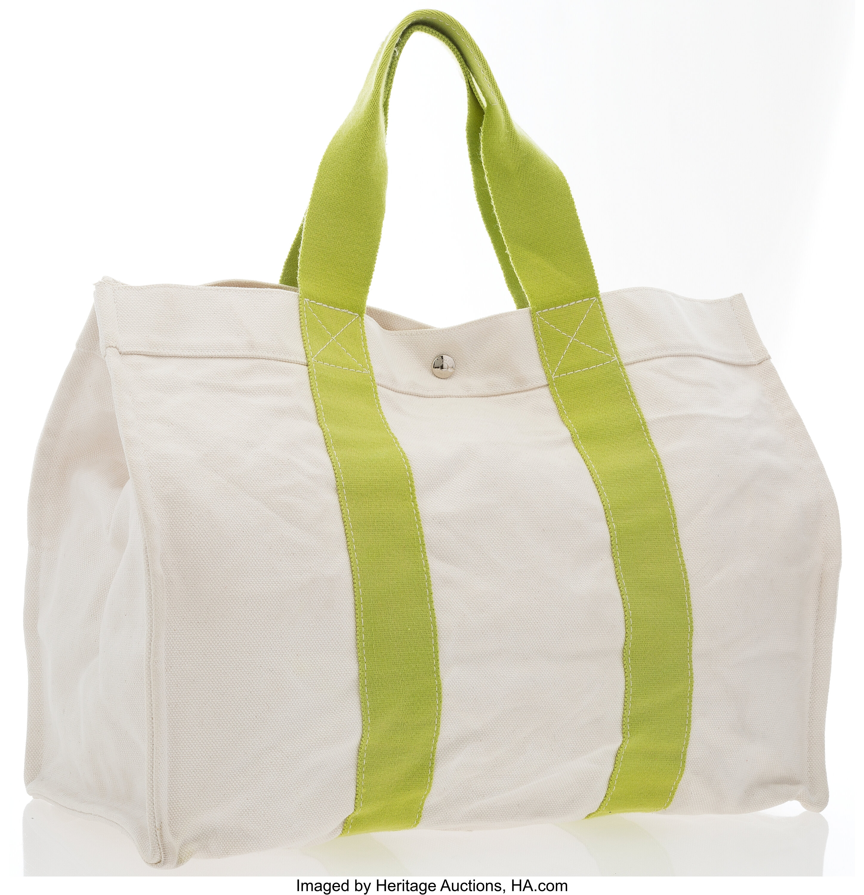 Beige Hermes Toile Fourre Tout Cabas Tote Bag