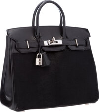 Hermes Birkin 35 Ghillies Denim Fonce Toile / Black Evercalf Bag