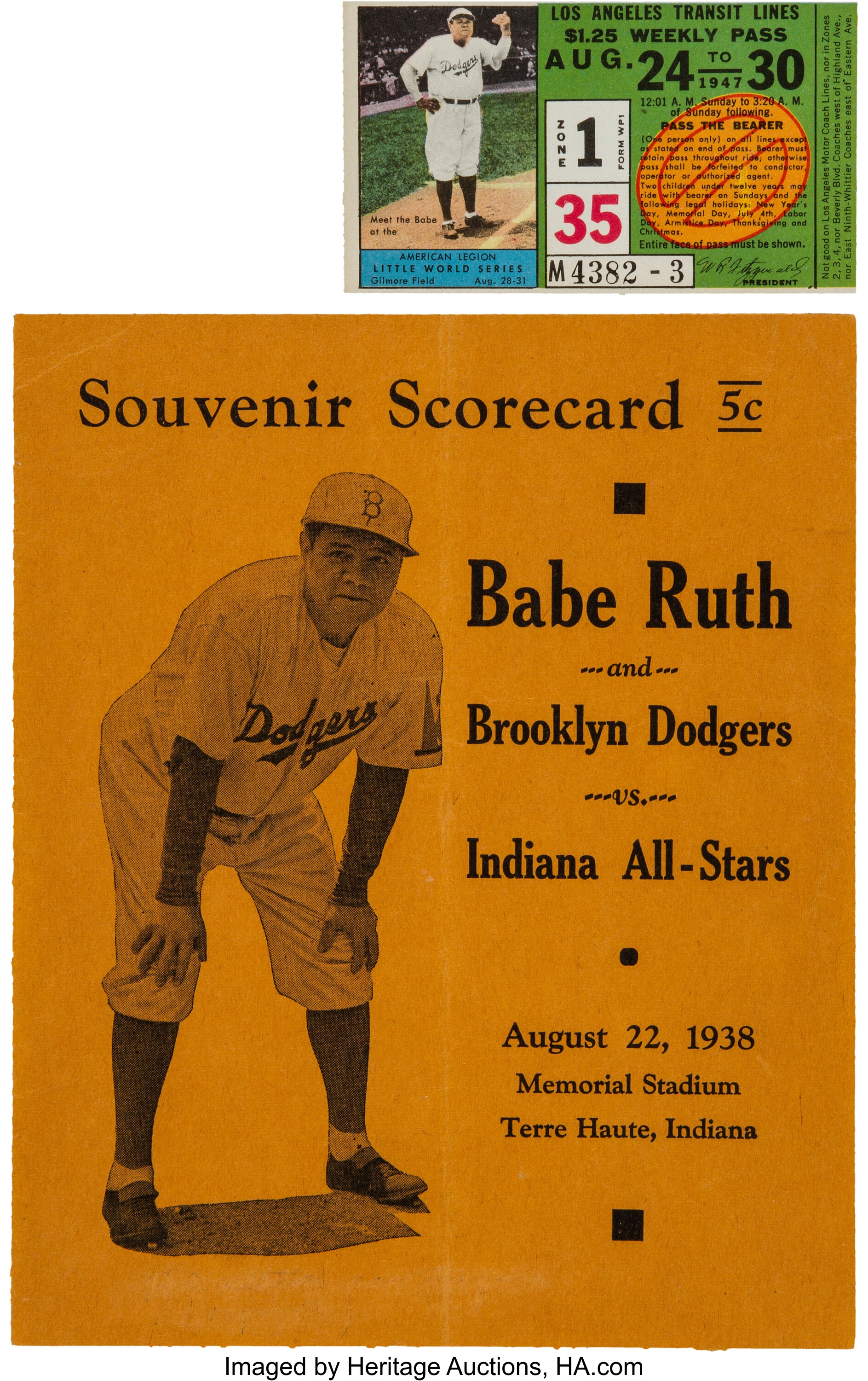 1938 Babe Ruth Brooklyn Dodgers Scorecard & 1947 Los Angeles