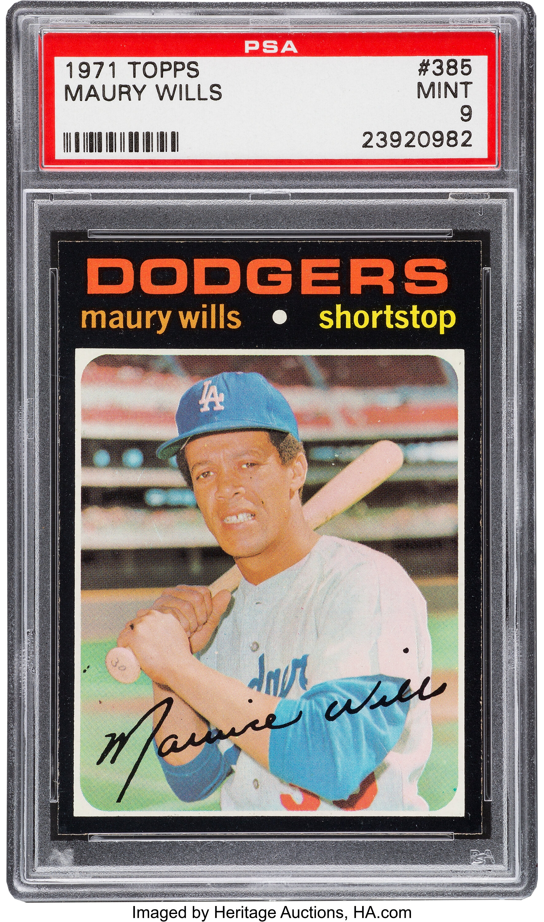 1971 Topps Maury Wills #385 PSA Mint 9.  Baseball Cards Singles