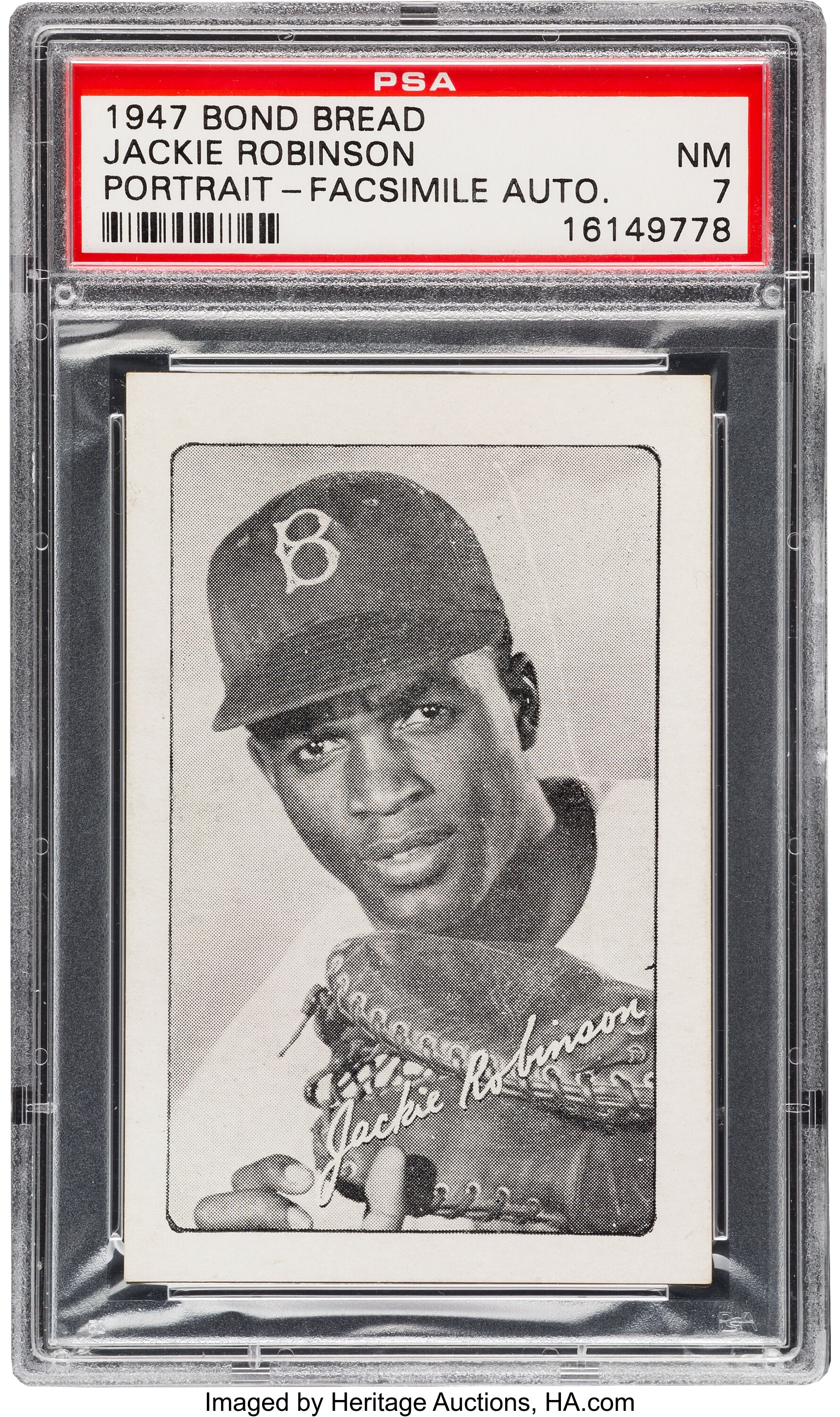 Lot Detail - RARE 1947 BOND BREAD JACKIE ROBINSON - PORTRAIT, FACSIMILE  AUTO. BASEBALL CARD - PSA EX 5