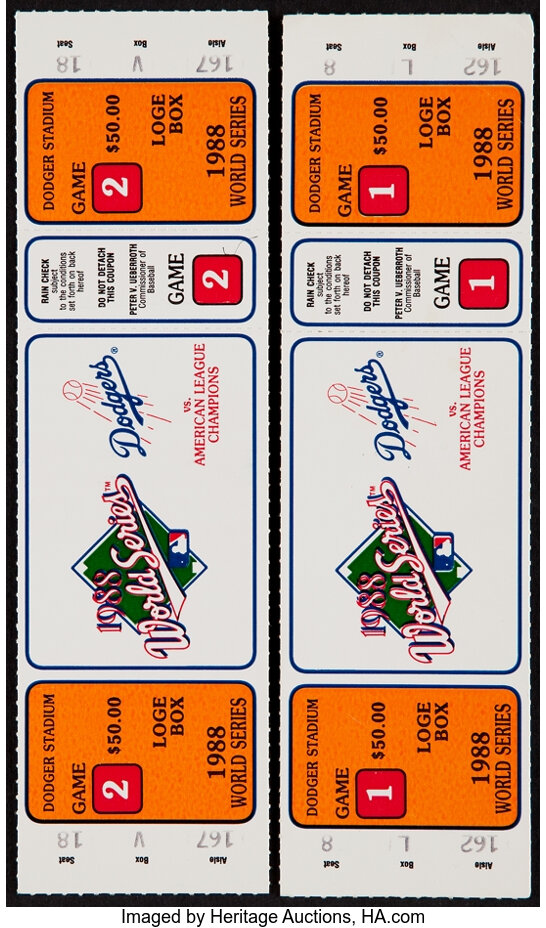 1988 World Series Games 1 & 2 Full Tickets - Kirk Gibson Home, Lot #45098
