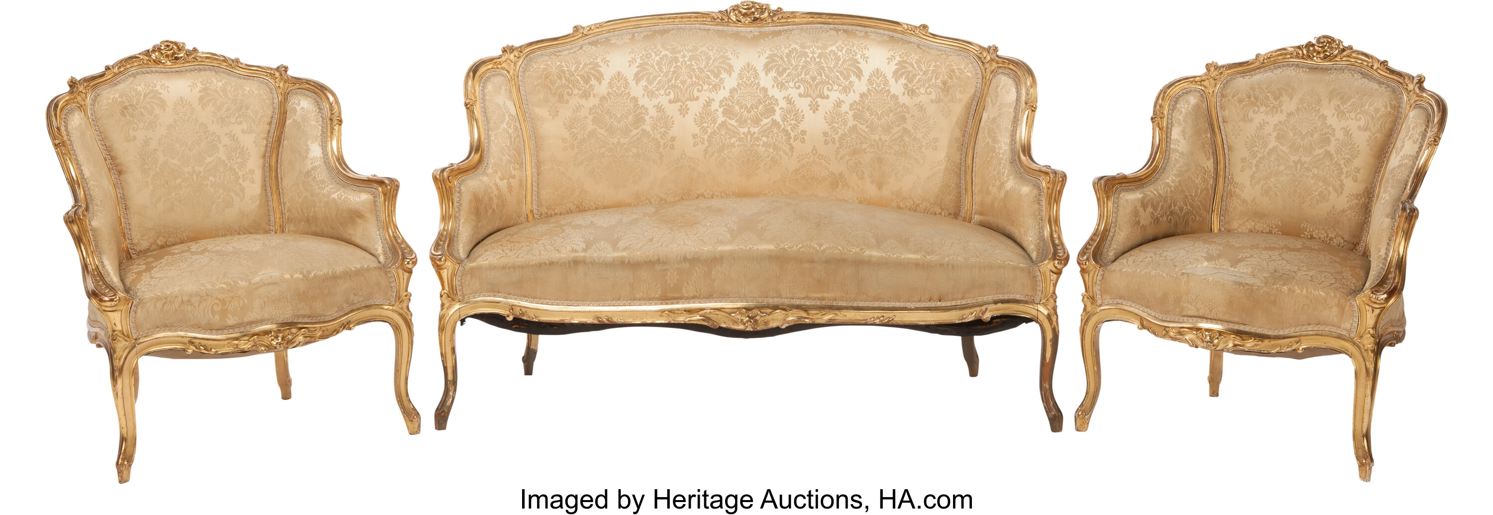 Parlor Set, Settee, Chairs, Two Louis XV Style Three-Piece Gilt