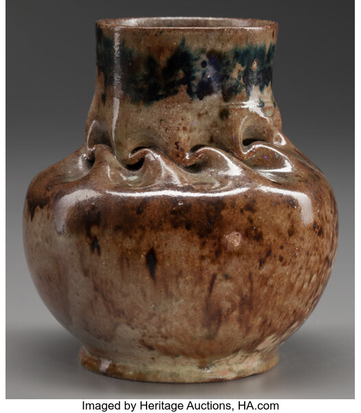 GEORGE OHR GLAZED EARTHENWARE CABINET VASE, circa 1889. Marks: G E, Lot  #62249