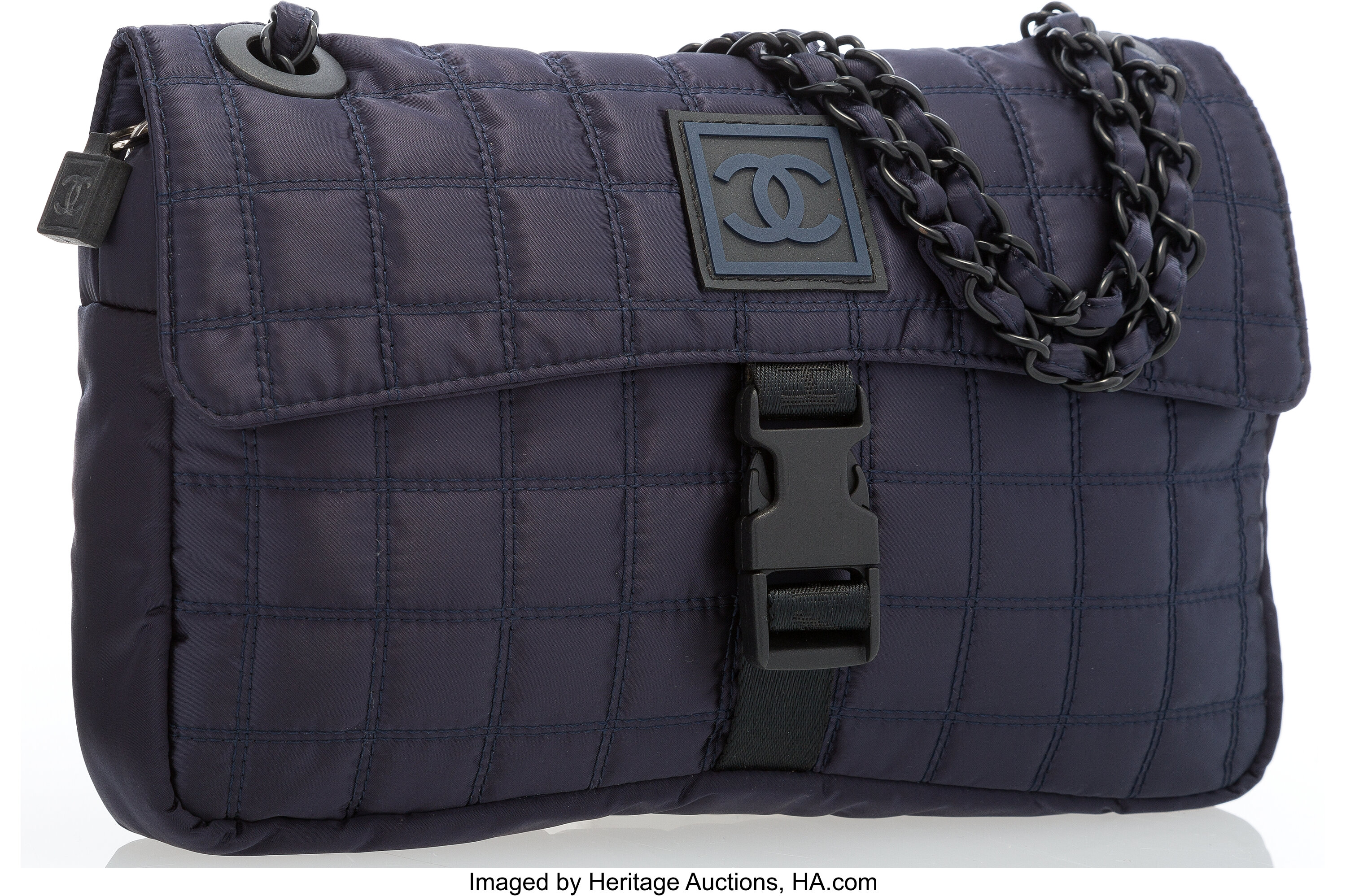 Chanel Navy Quilted Nylon Sport Ligne Flap Bag. Excellent