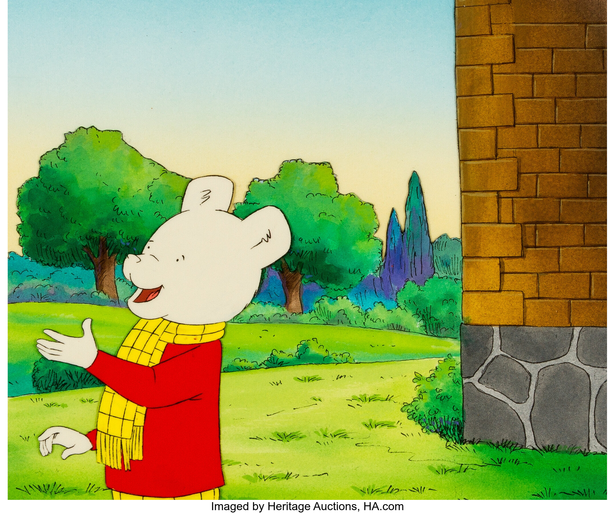 RUPERT BEAR TV SERIES ORIGINAL HAND PAINTED CEL & COPY BACKGROUND