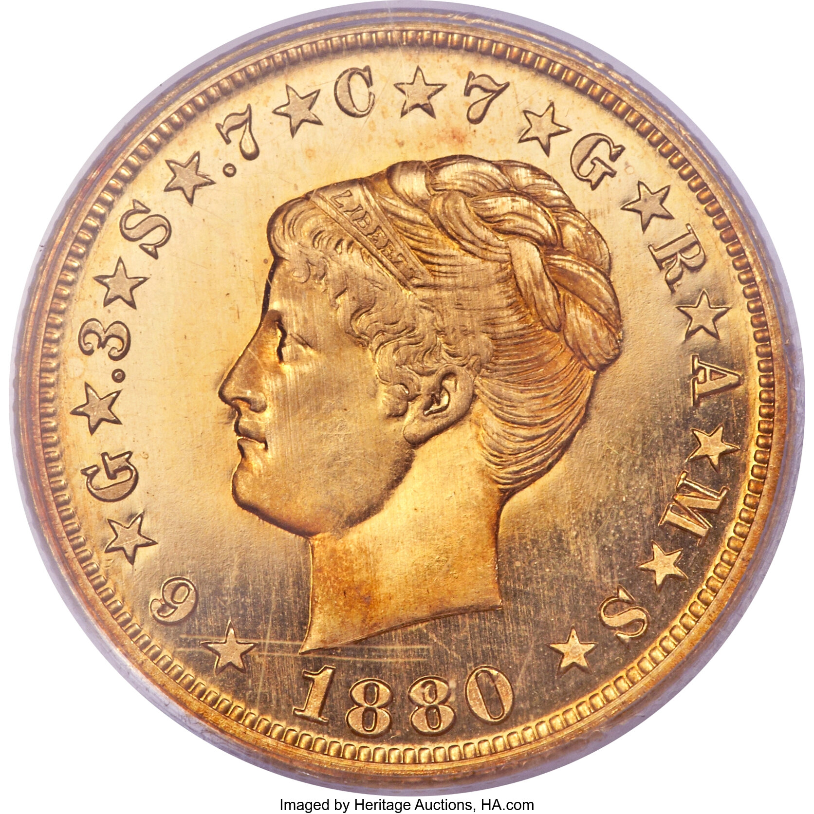 1880 Stella Gold $4 Coiled Hair Four Dollar Piece - Early Gold